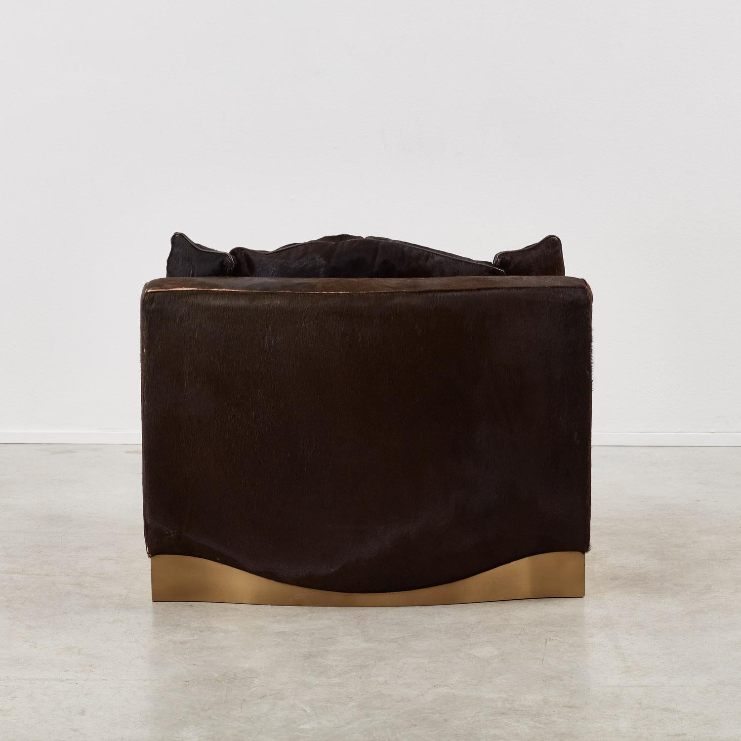 Pair of Luciano Frigerio ponyhair armchairs & ottoman - Italy, 1970s For Sale 2