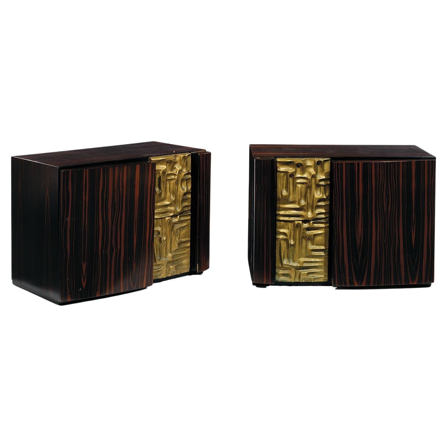 Pair of Luciano Frigerio Side Cabinets with Gilt Bronze Decoration