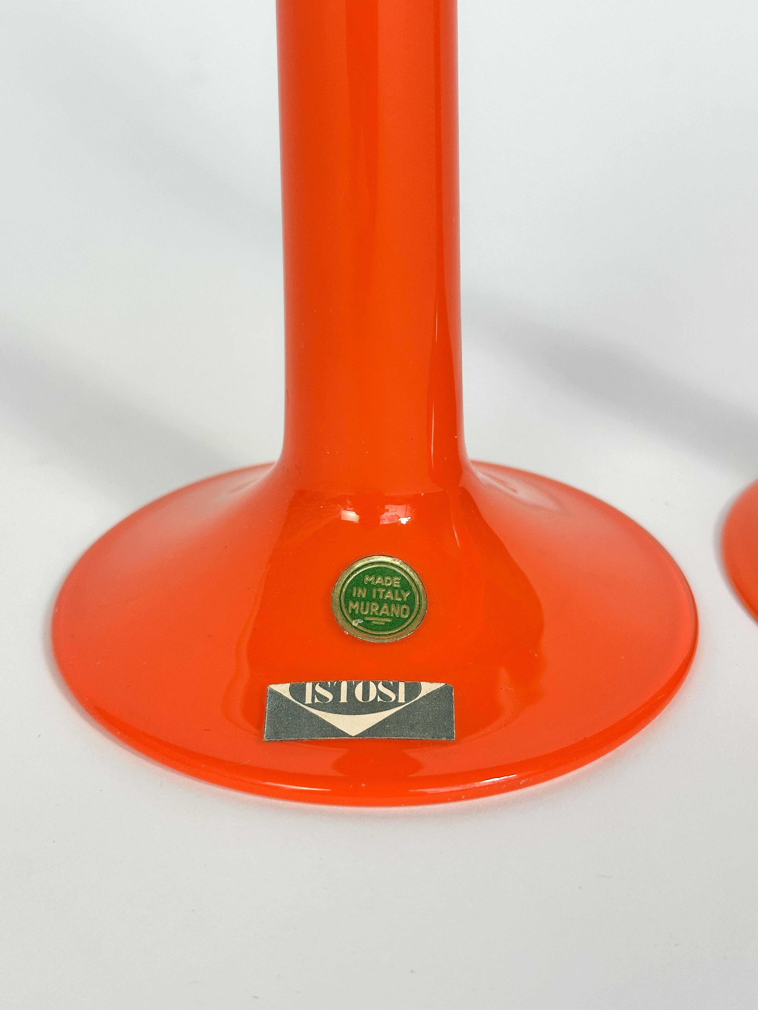 Coppia di bastoncini per candele Luciano Vistosi in vetro di Murano Arancione 1960s 1970s in vendita 3