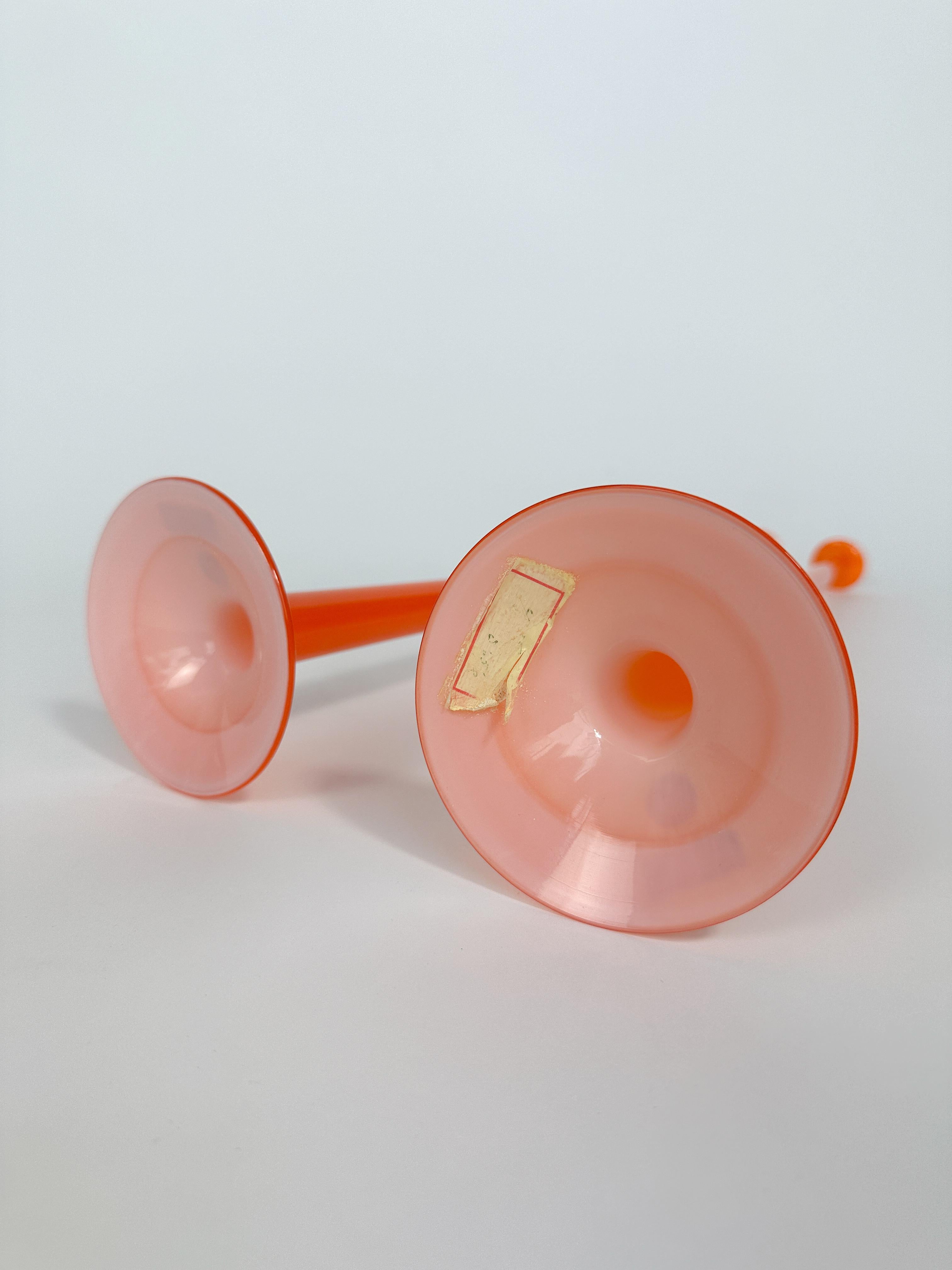Coppia di bastoncini per candele Luciano Vistosi in vetro di Murano Arancione 1960s 1970s in vendita 4