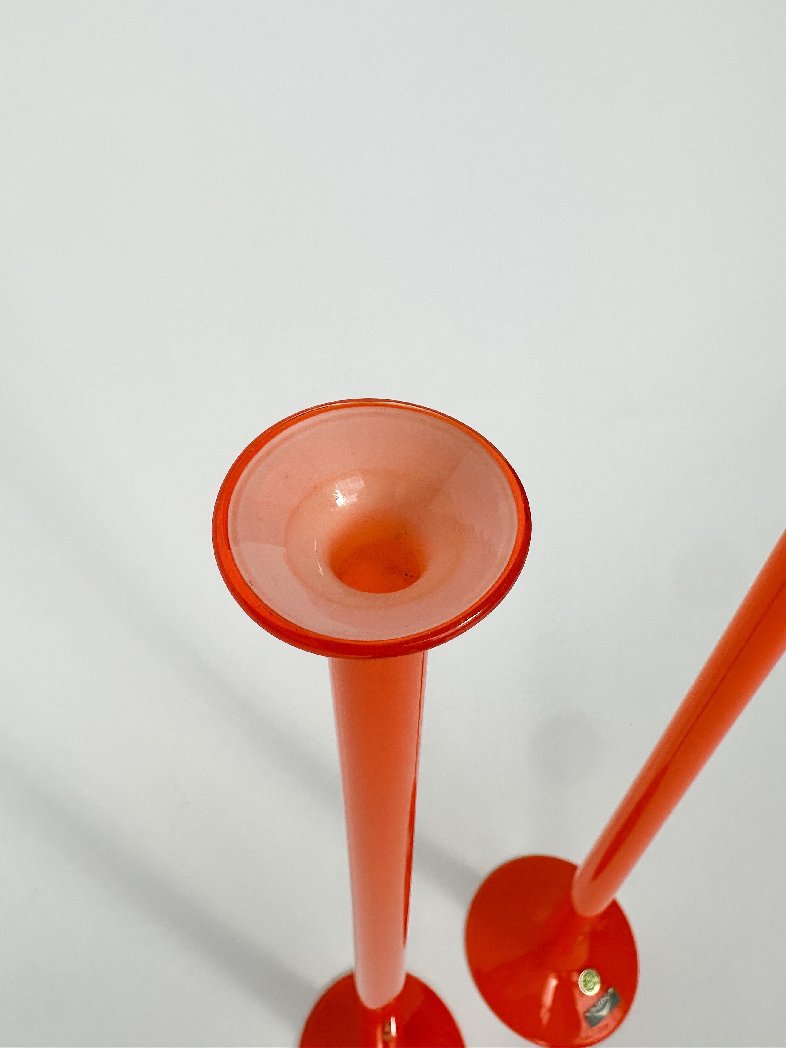 Coppia di bastoncini per candele Luciano Vistosi in vetro di Murano Arancione 1960s 1970s in vendita 1