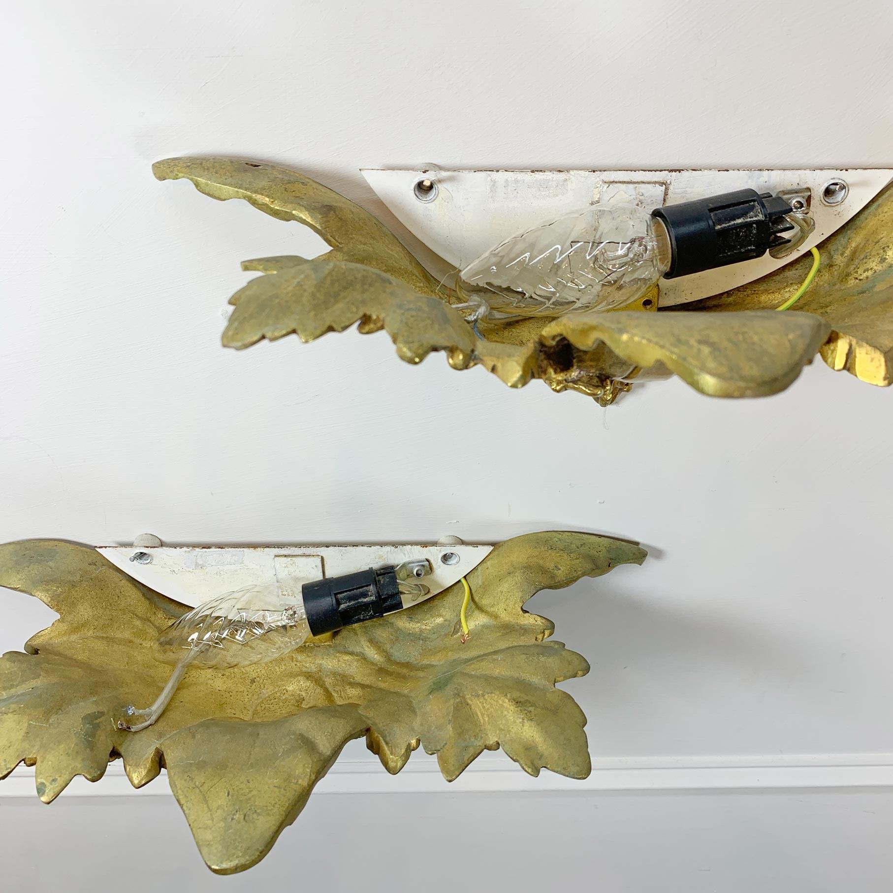 Pair Of Lucien Gau Gold Acanthus Leaf Uplighters For Sale 2