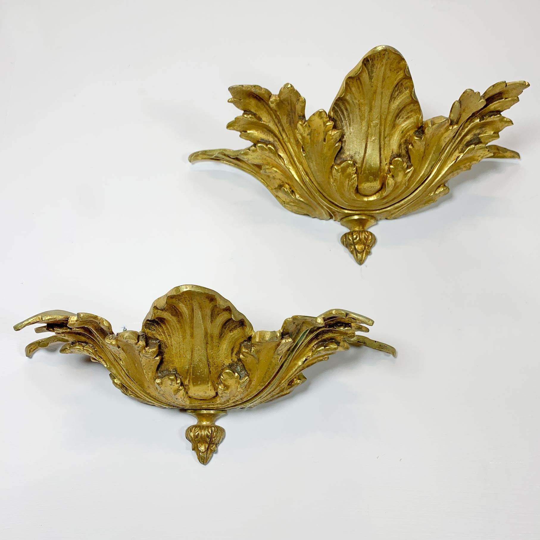 Pair Of Lucien Gau Gold Acanthus Leaf Uplighters For Sale 3