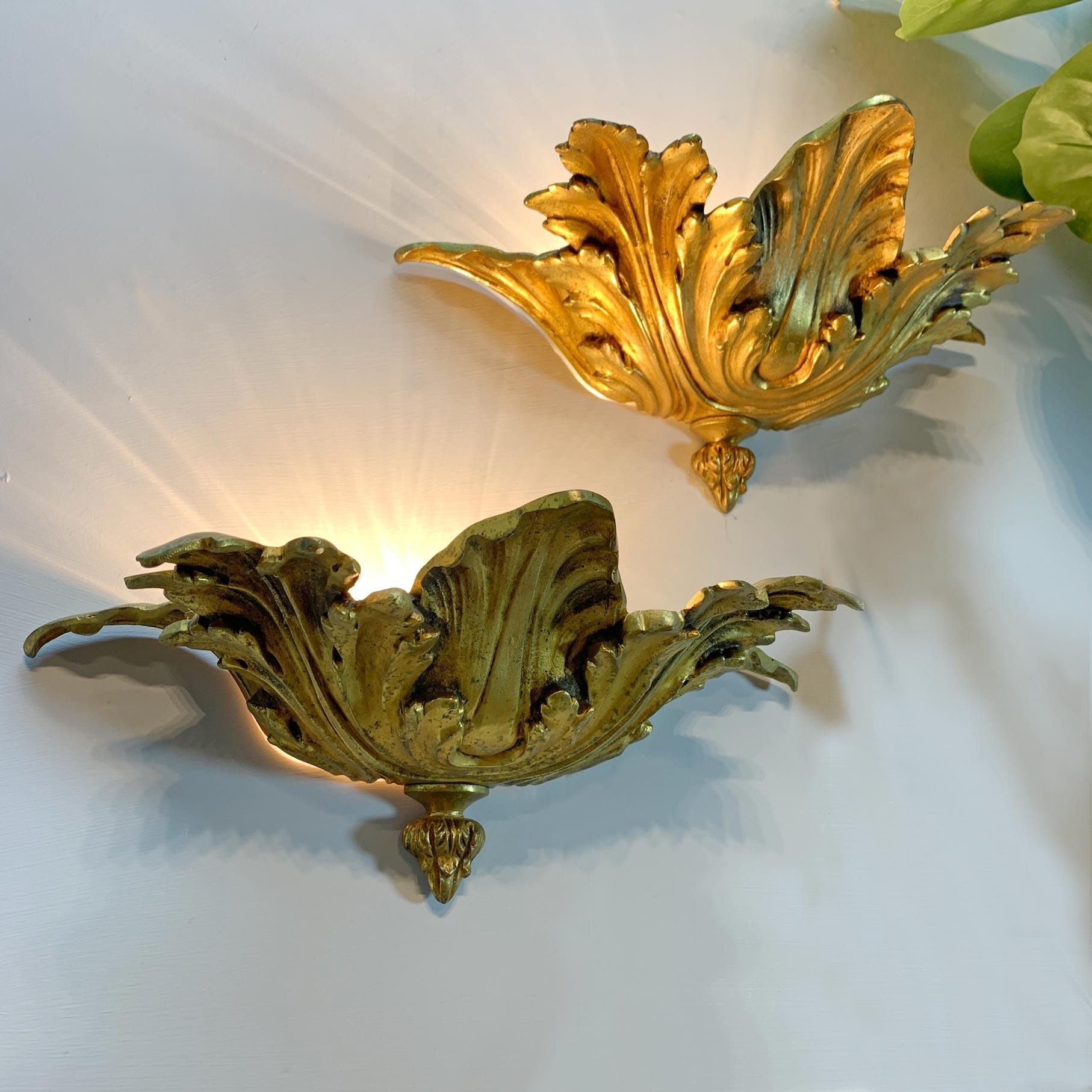 A beautiful pair of Lucien Gau Wall Uplighters, in gilt bronze. The wide acanthus leaf shaped lights cast a beautiful glow across the wall when illuminated, Very much in the Art Nouveau style and dating to the late 1950's, 



Maison Lucien Gau is a