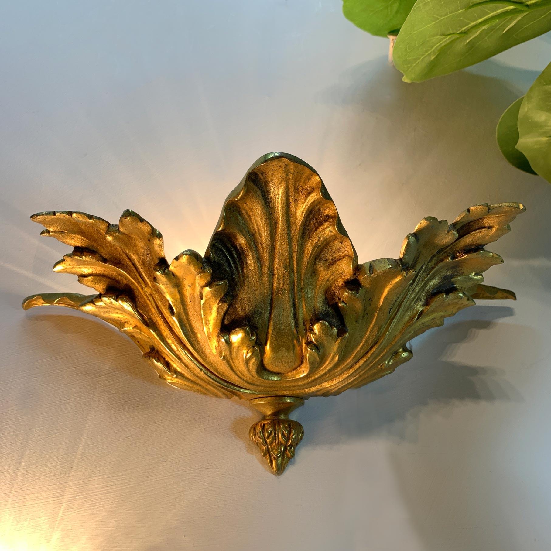 Art Nouveau Pair Of Lucien Gau Gold Acanthus Leaf Uplighters For Sale