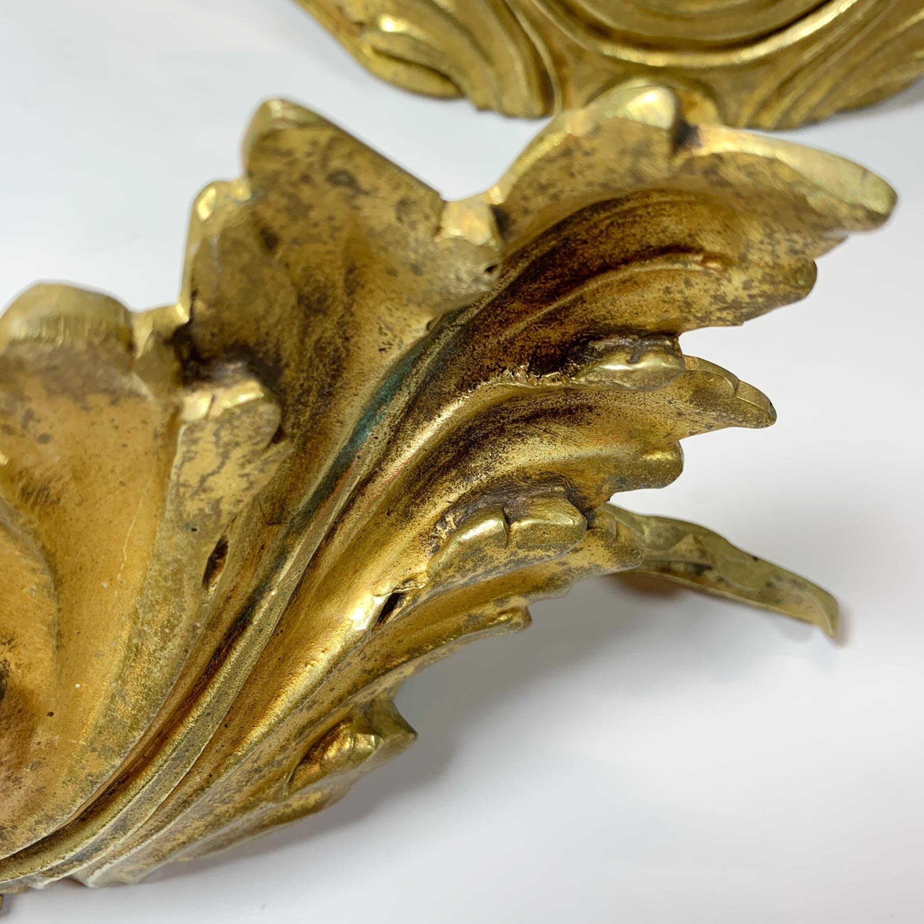 Mid-20th Century Pair Of Lucien Gau Gold Acanthus Leaf Uplighters For Sale