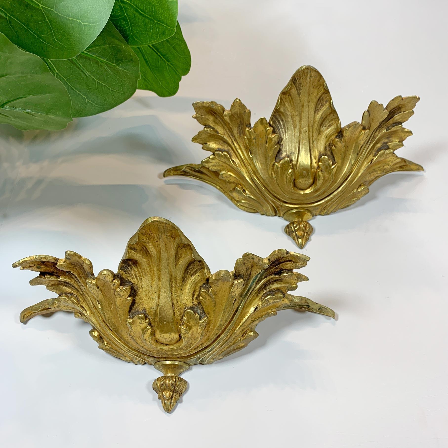 Bronze Pair Of Lucien Gau Gold Acanthus Leaf Uplighters For Sale