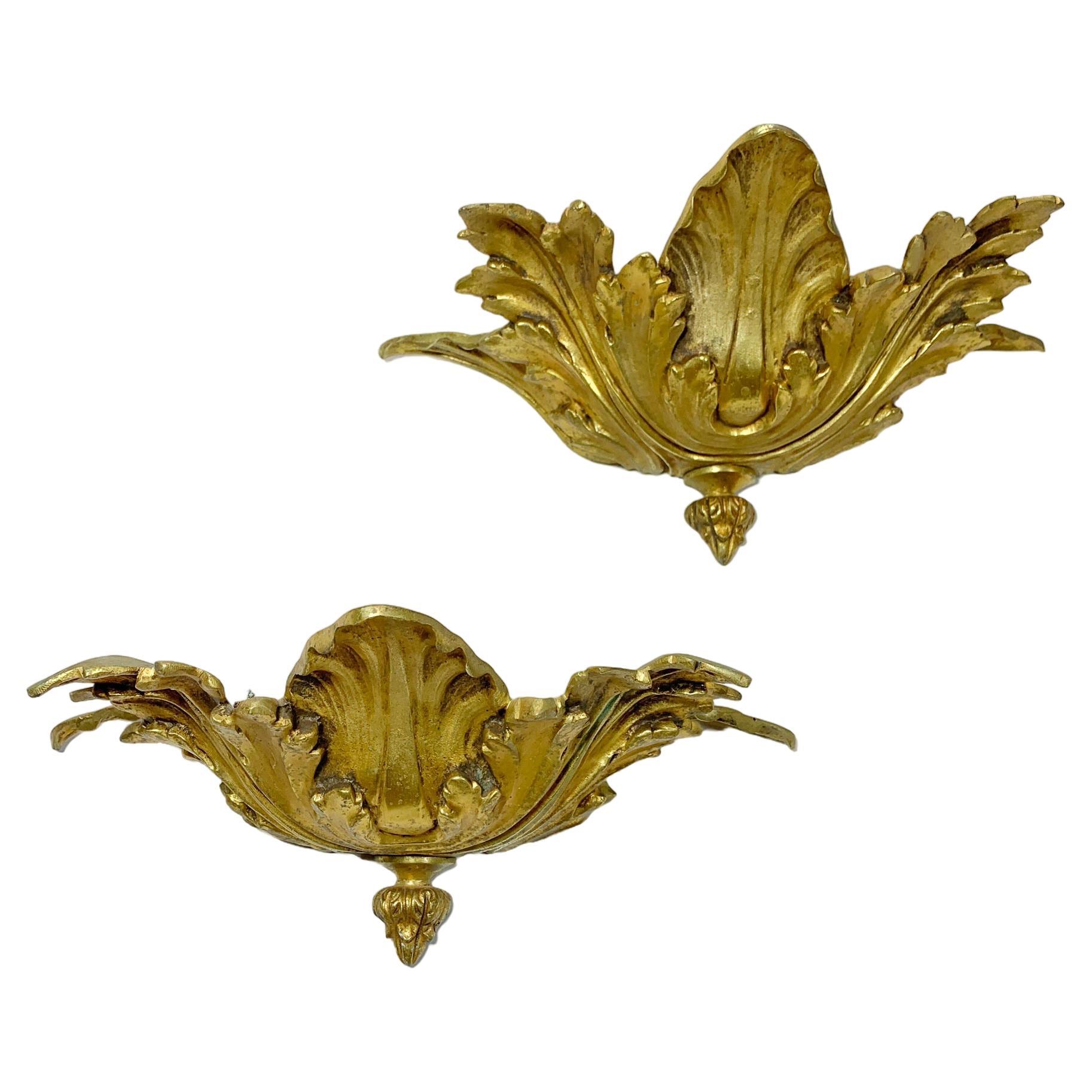 Pair Of Lucien Gau Gold Acanthus Leaf Uplighters For Sale