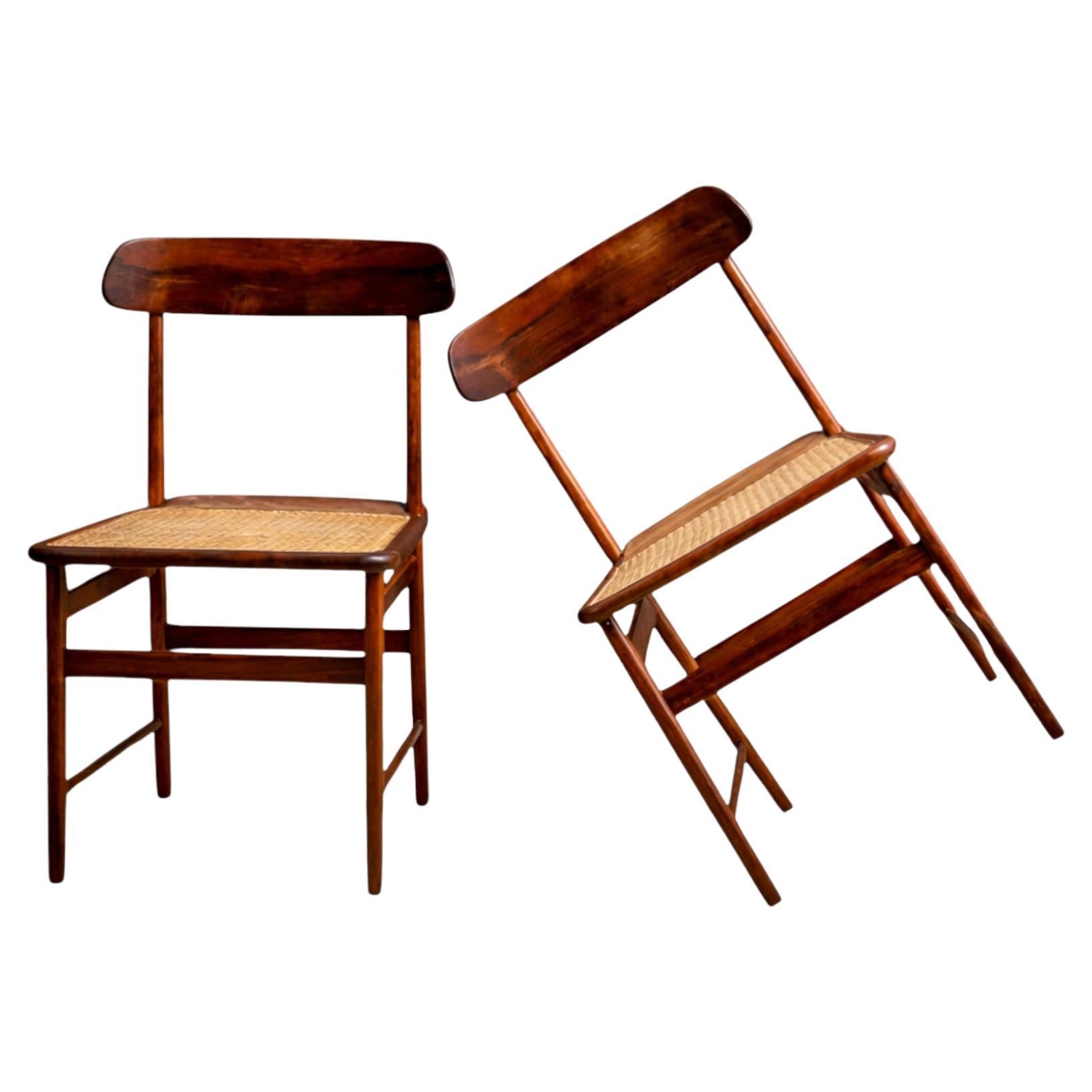Pair of “Lucio Costa” Chairs in Hardwood & Caning by Sergio Rodrigues, 1956's