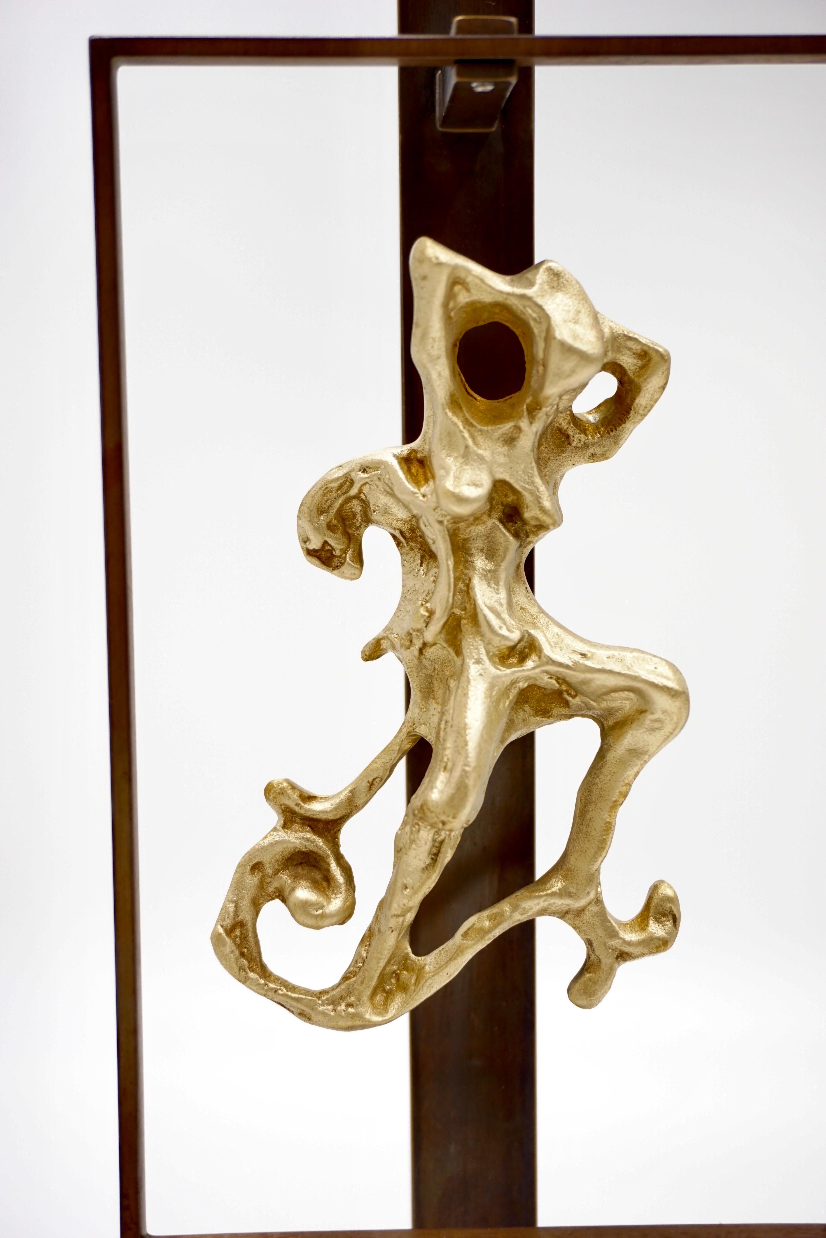 Cast Pair of Lucio Fontana Sculptures Bronze Female Figures Table Lamps, 1950-2021 For Sale