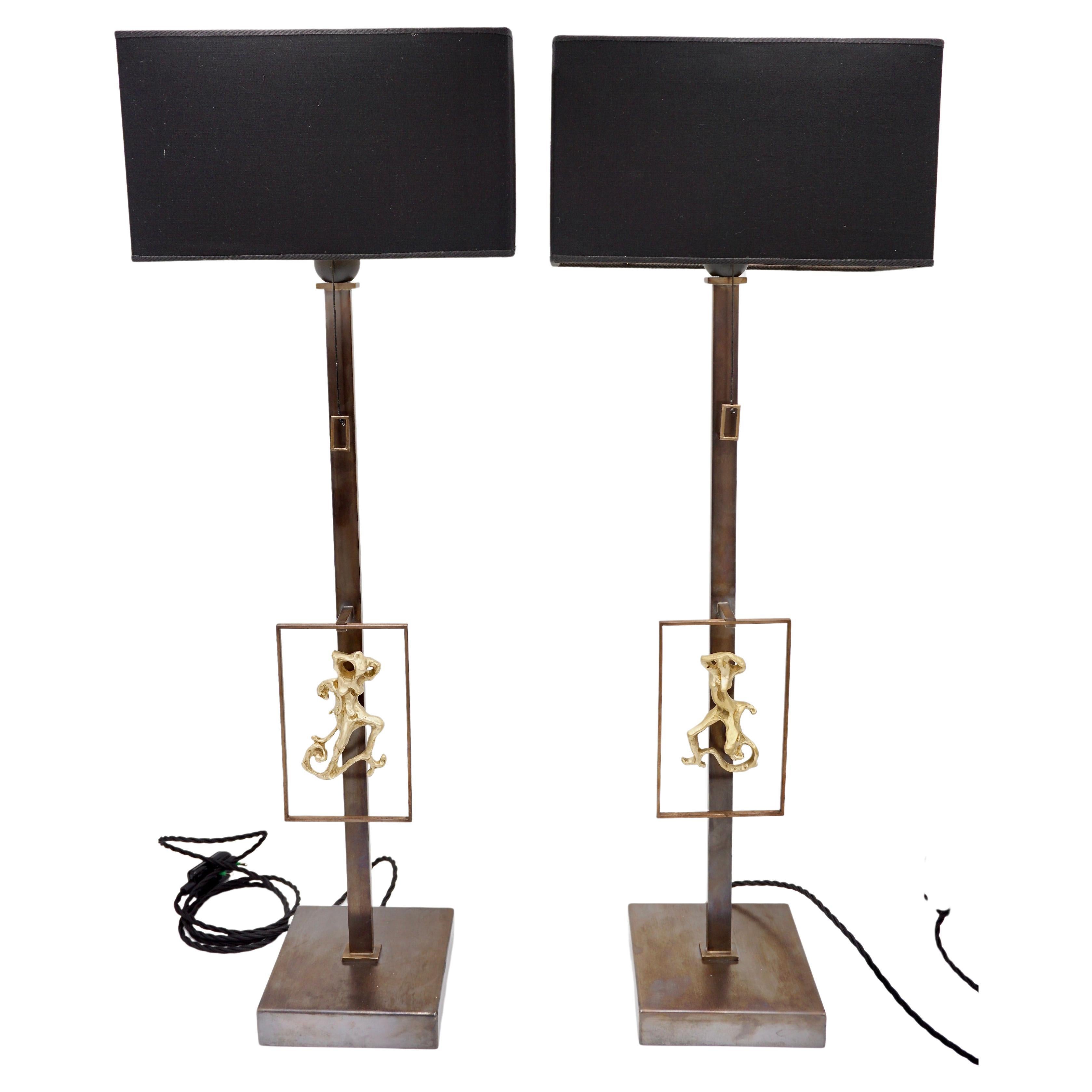 Pair of Lucio Fontana Sculptures Bronze Female Figures Table Lamps, 1950-2021 For Sale