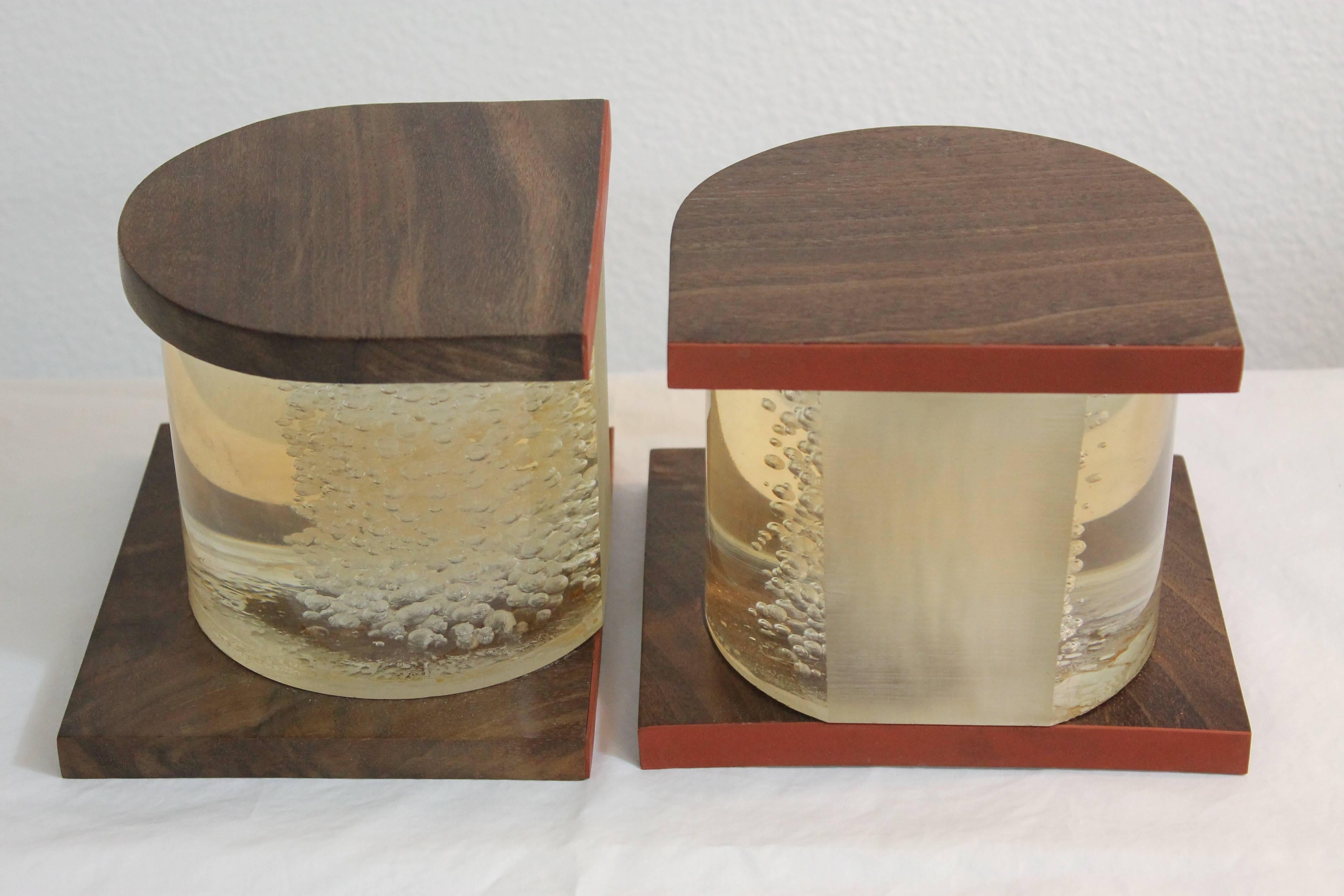 Pair of Lucite and Wood Bookends In Excellent Condition In Palm Springs, CA