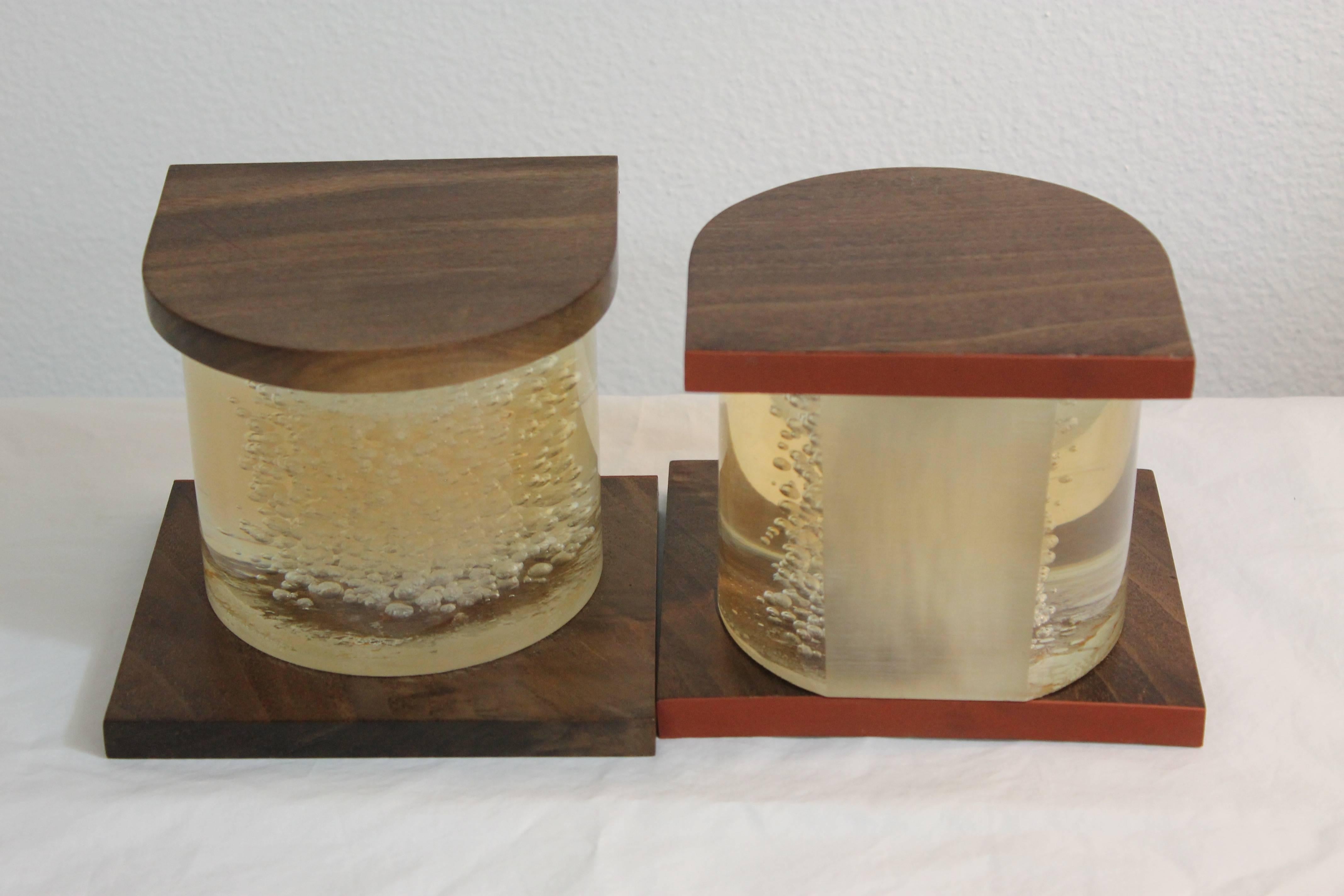 Late 20th Century Pair of Lucite and Wood Bookends