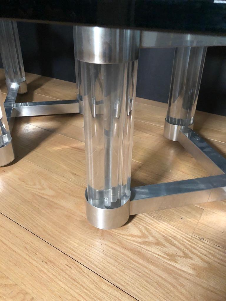 Post-Modern Pair of Lucite and Aluminum Glass Top Coffee Tables