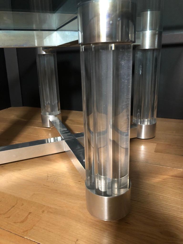 American Pair of Lucite and Aluminum Glass Top Coffee Tables