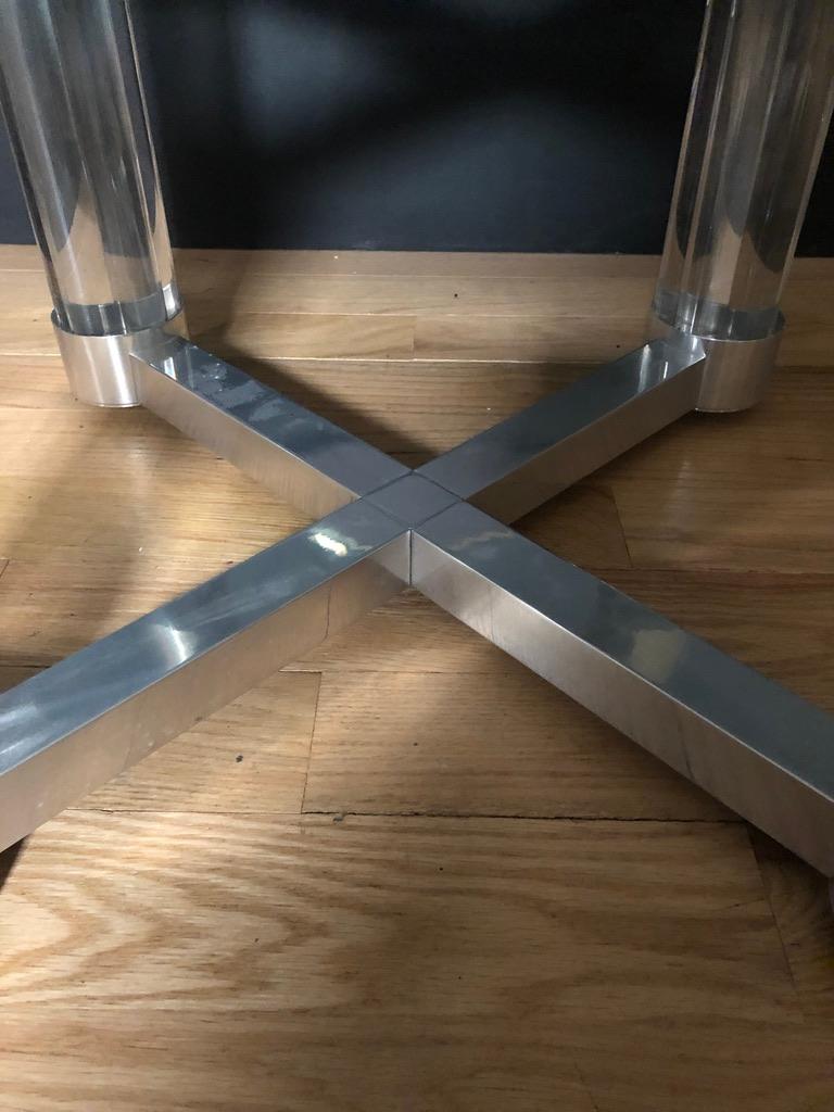 Pair of Lucite and Aluminum Glass Top Coffee Tables In Good Condition In Norwood, NJ