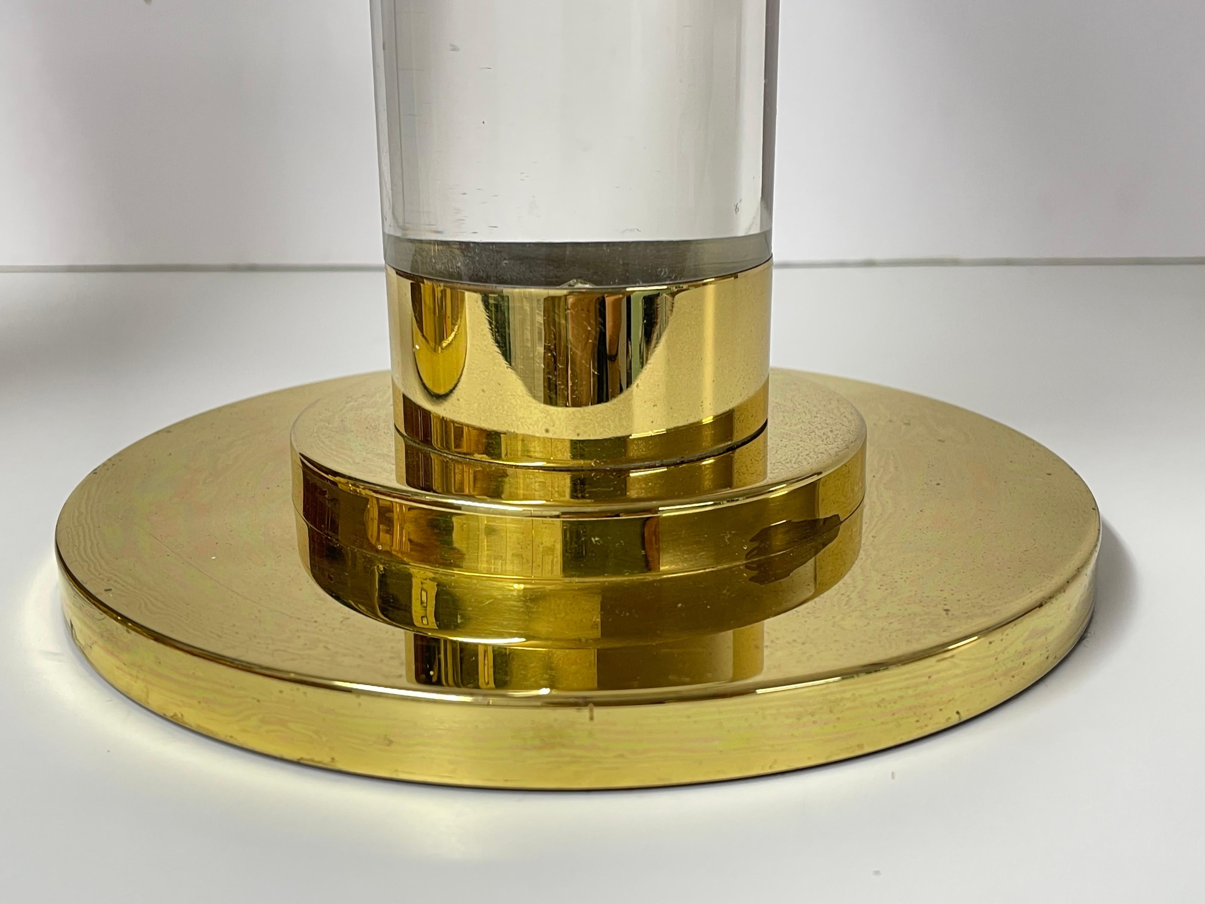 Pair of Lucite and Brass Column Candle Holders in the style of Karl Springer  For Sale 11