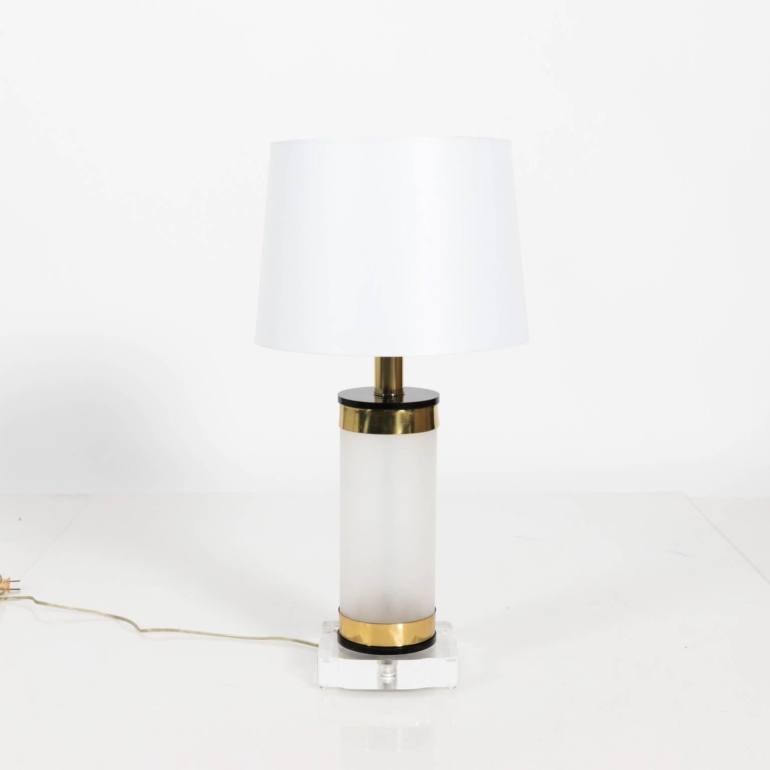 Pair of Lucite and Brass Column Lamps, circa 1980s 1