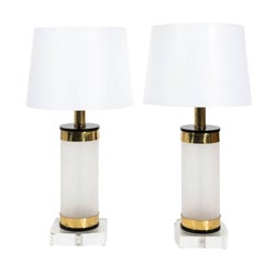 Pair of Lucite and Brass Column Lamps, circa 1980s