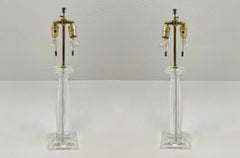 Pair of Lucite and Brass Greek Column Table Lamps by Karl Springer