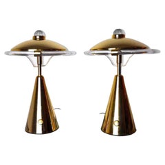 Pair of Lucite and Brass Regency Lamps, Italy, 1980