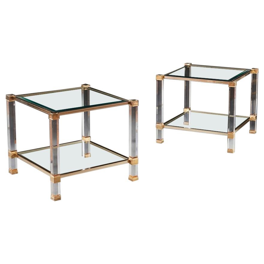 Pair of Lucite and Brass Side Tables
