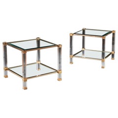 Pair of Lucite and Brass Side Tables