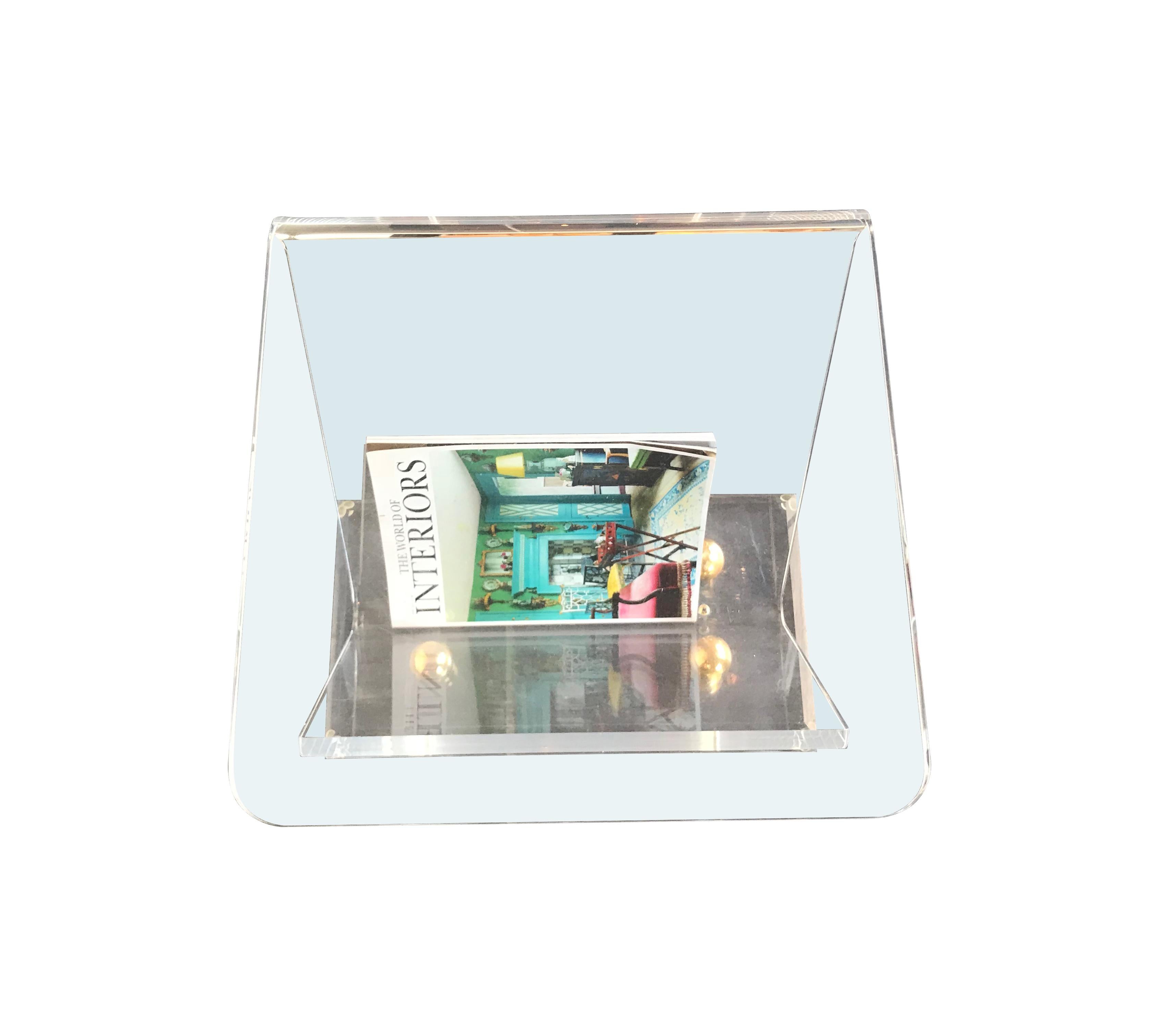 Pair of Lucite and Brass Side Tables with Magazine Racks 2