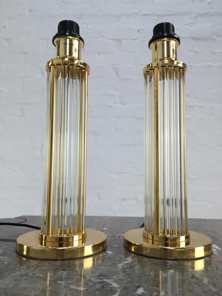 French Pair of Lucite and Brass Table Lamps 1970s