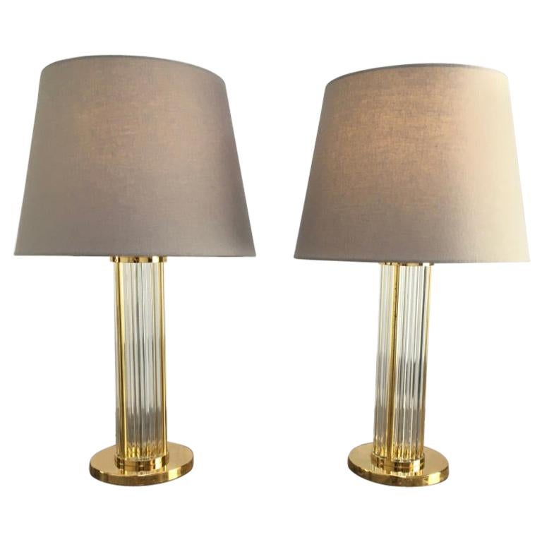 Lucite And Brass Table Lamps 1970s, 1970s Table Lamps