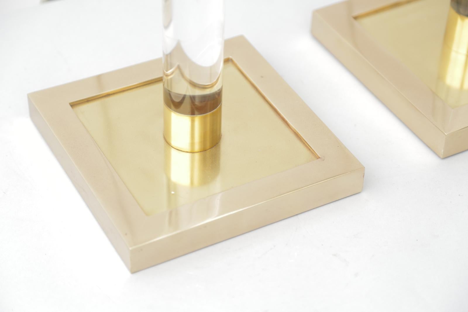 Modern Pair of Lucite and Brass Table Lamps Attributed to Karl Springer