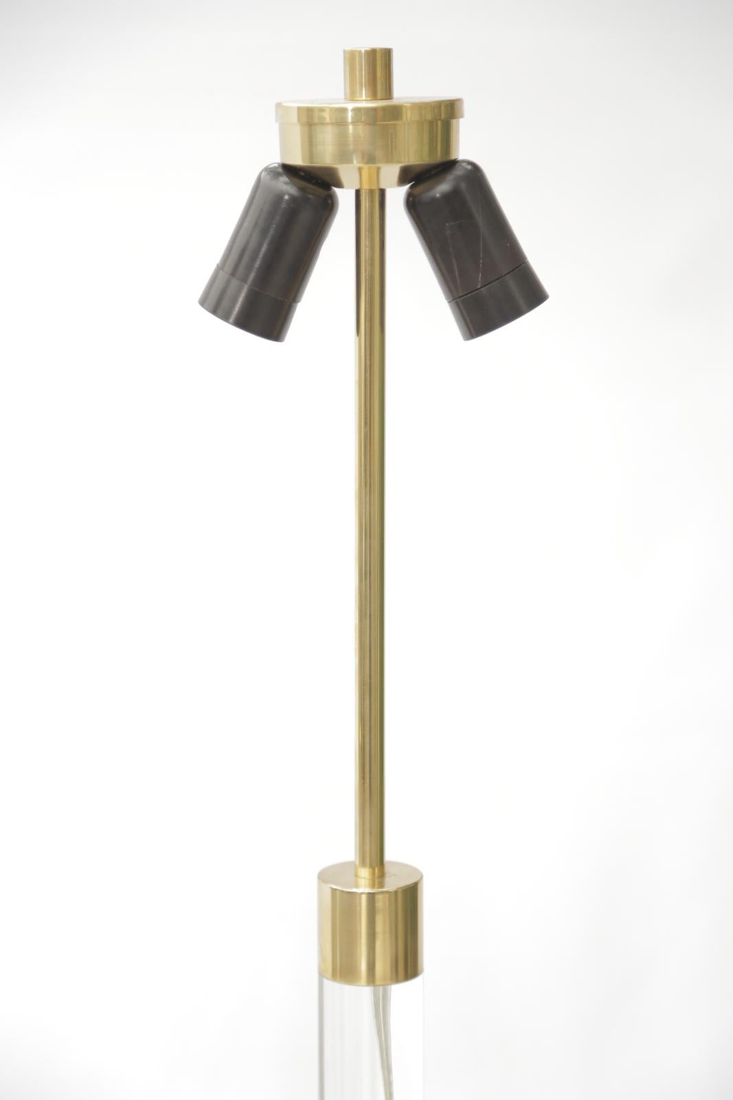 American Pair of Lucite and Brass Table Lamps Attributed to Karl Springer