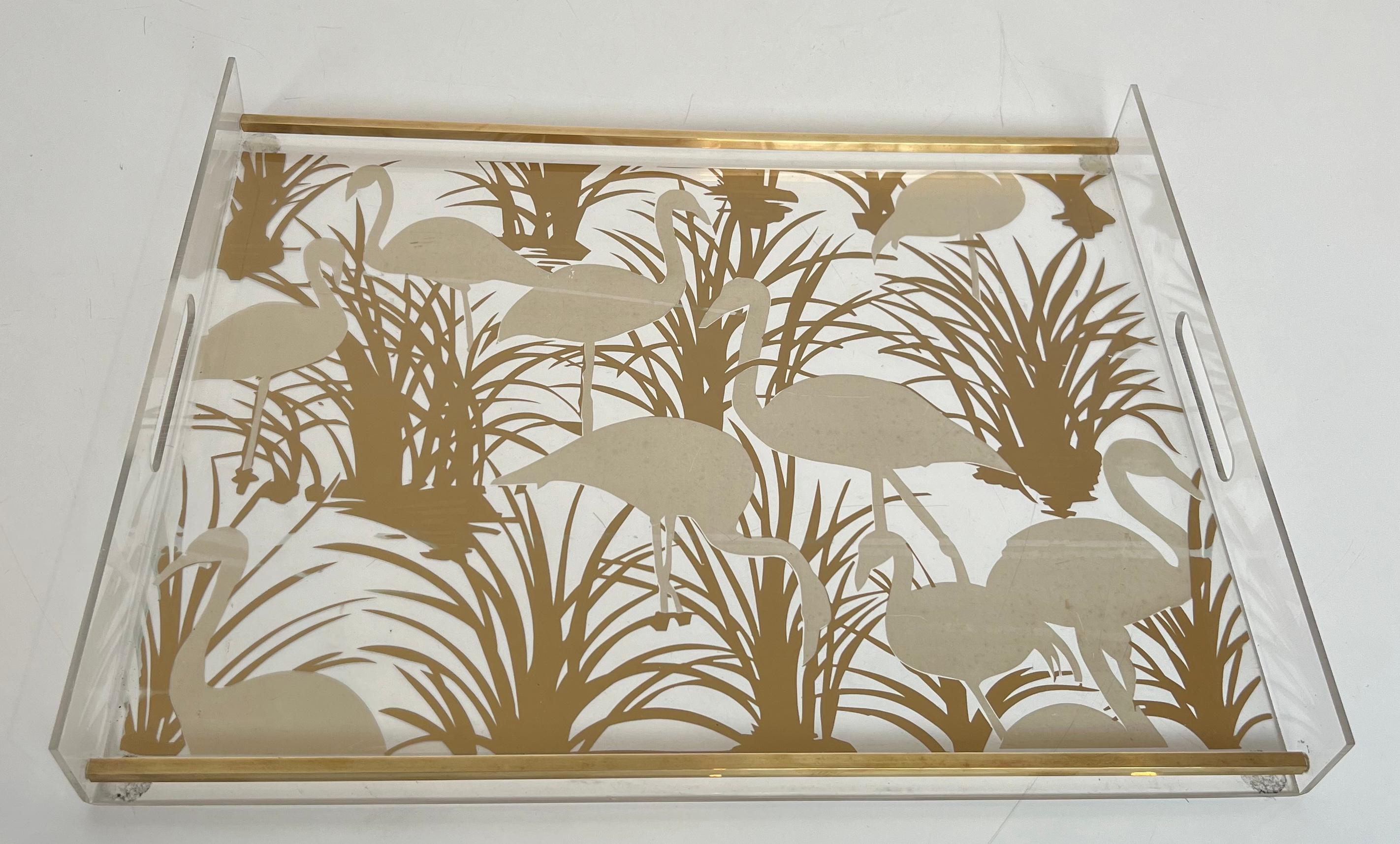 Pareja de Bandejas de Lucita y Latón Decoradas con Pájaros Dorados en Bueno estado para la venta en Marcq-en-Barœul, Hauts-de-France