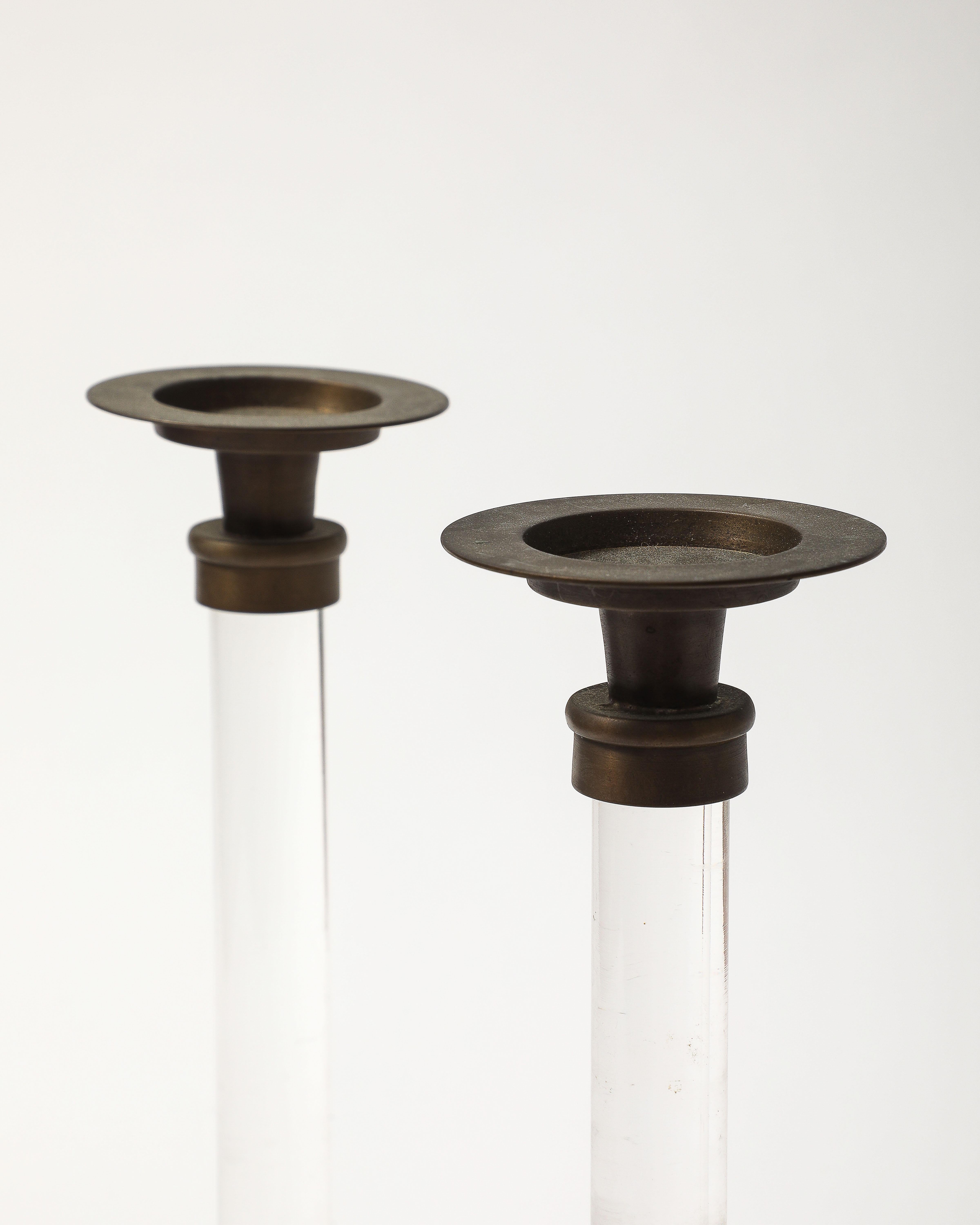 Pair of Lucite and Bronze Candlesticks For Sale 7