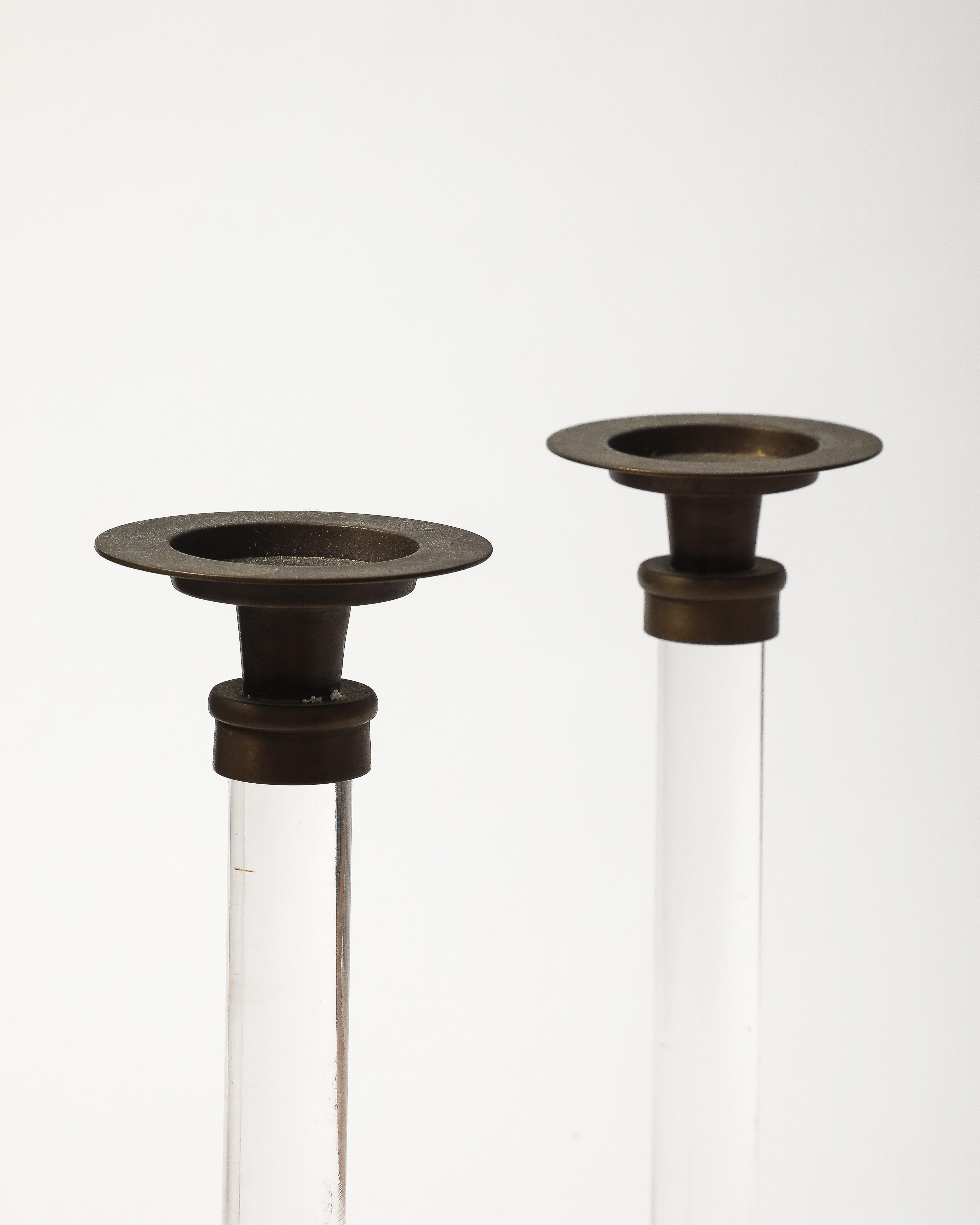 Pair of Lucite and Bronze Candlesticks For Sale 10