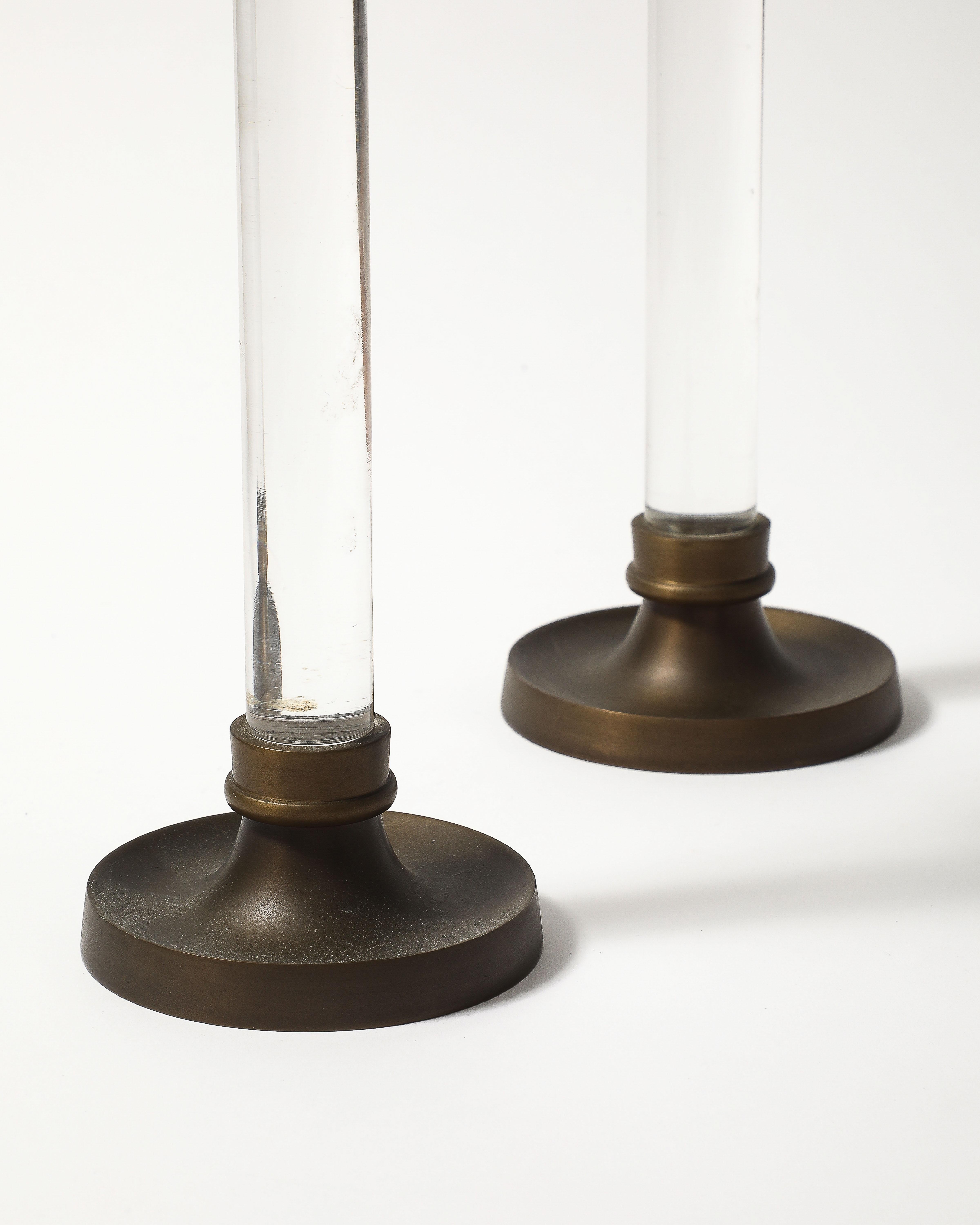 Pair of Lucite and Bronze Candlesticks For Sale 11