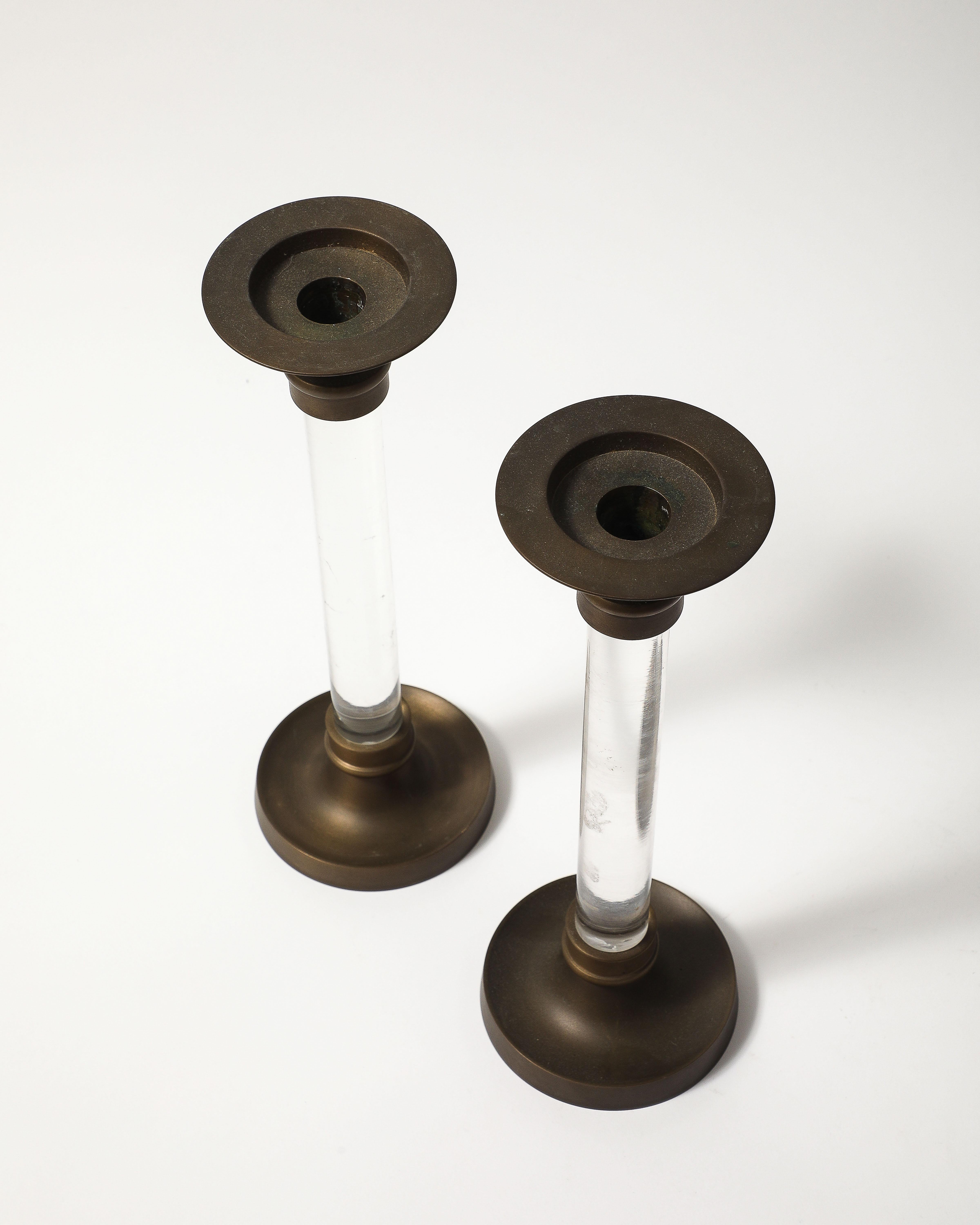 Pair of Lucite and Bronze Candlesticks For Sale 12