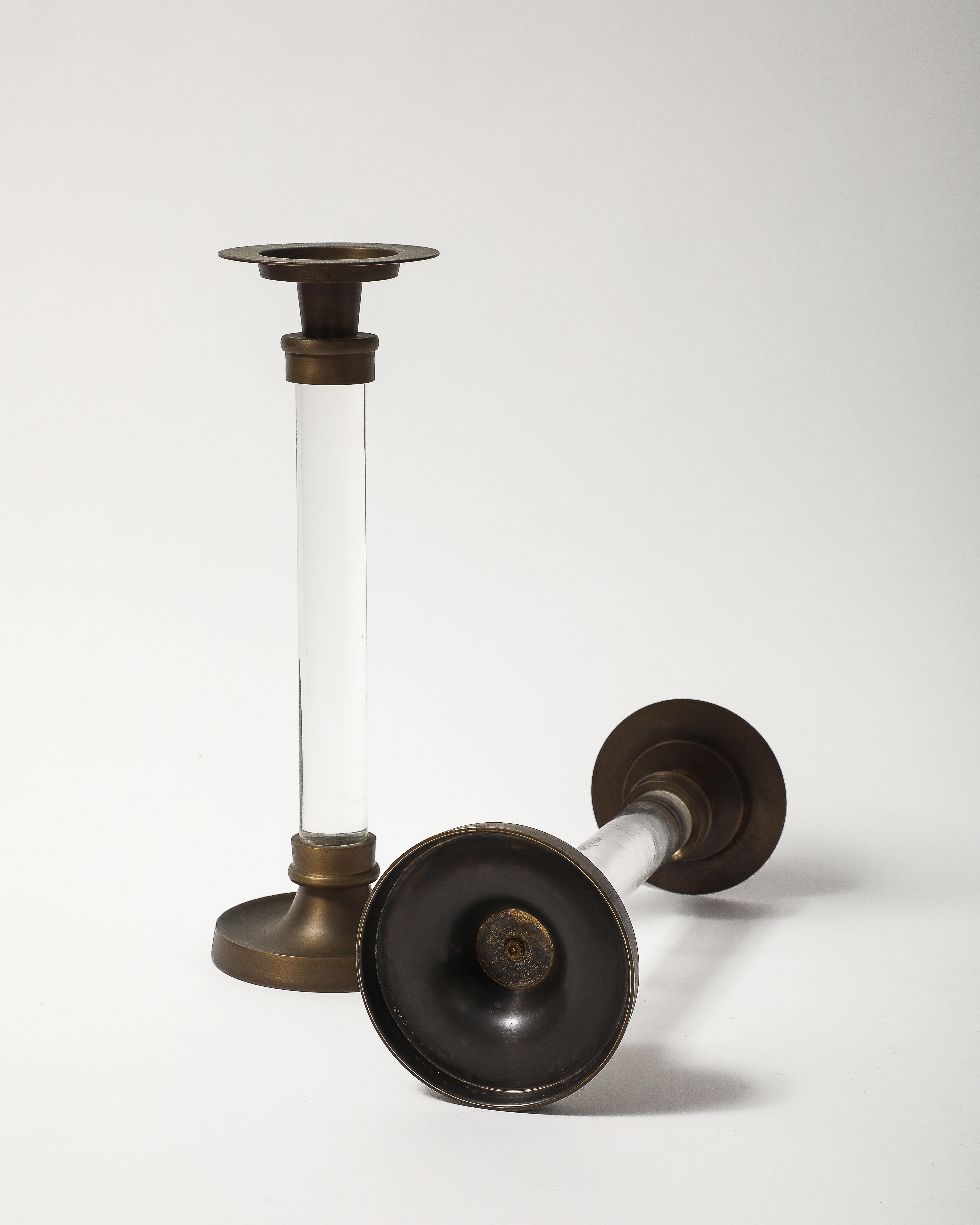 Pair of Lucite and Bronze Candlesticks For Sale 13