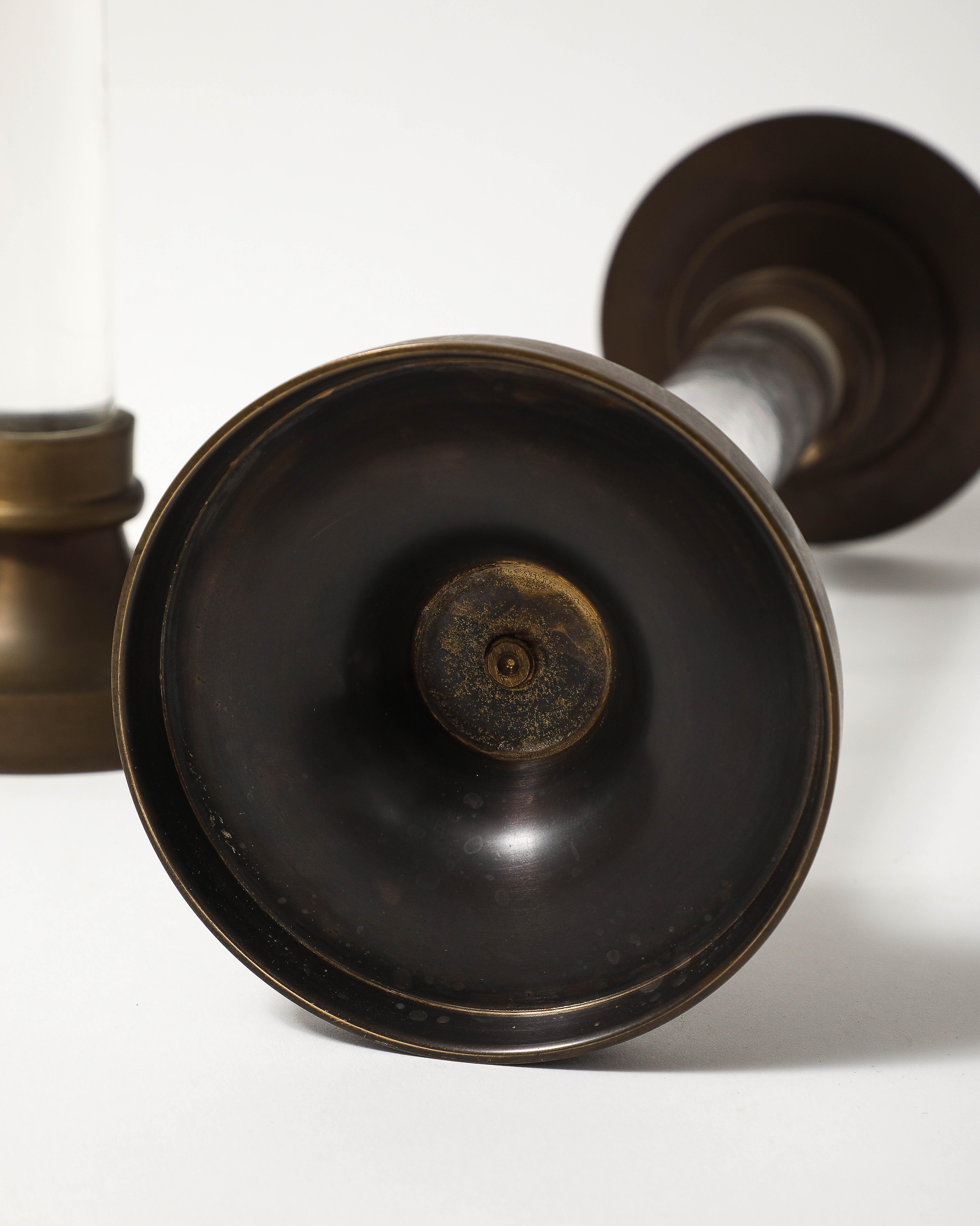 Pair of Lucite and Bronze Candlesticks For Sale 14