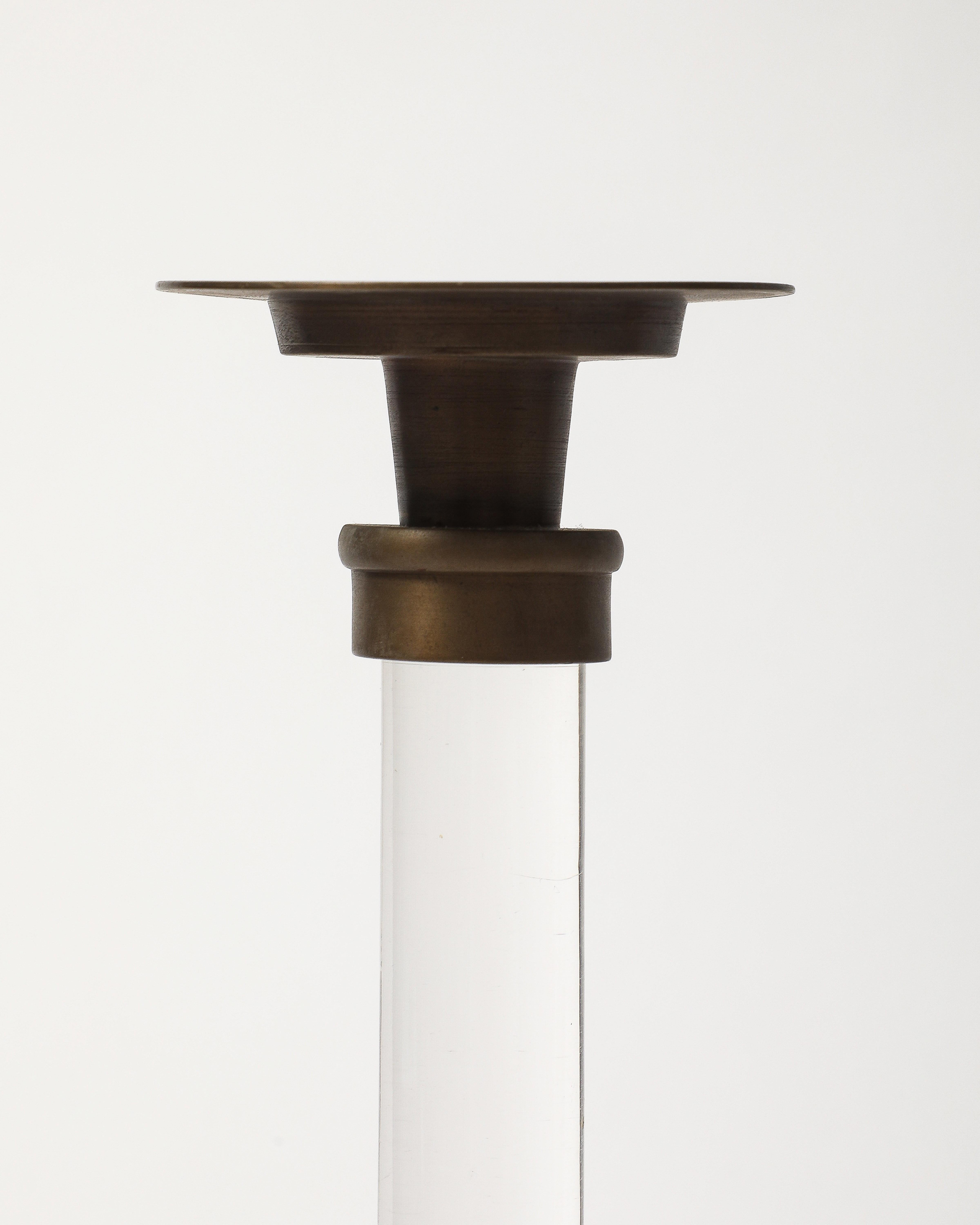 Pair of Lucite and Bronze Candlesticks For Sale 1