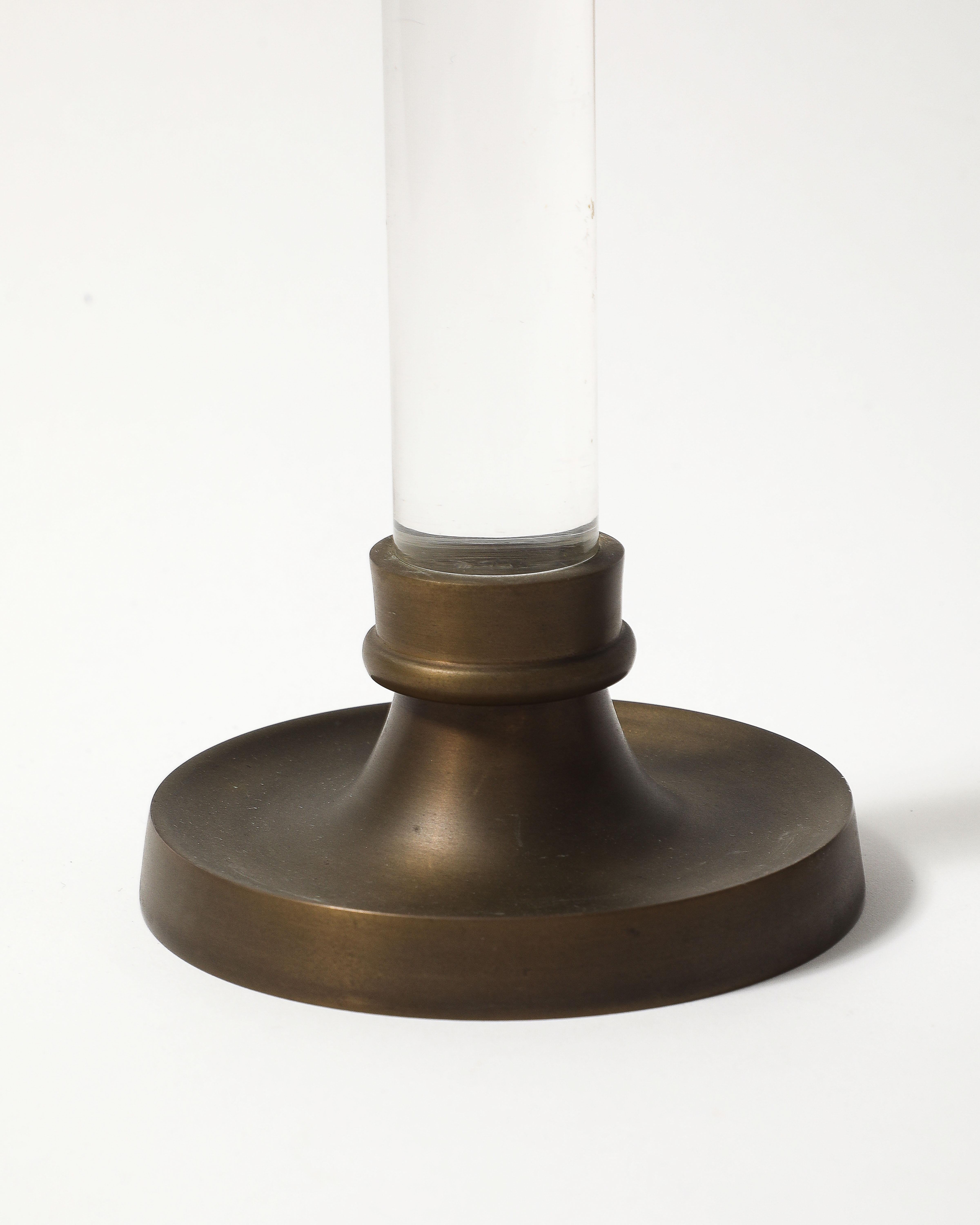 Pair of Lucite and Bronze Candlesticks For Sale 2