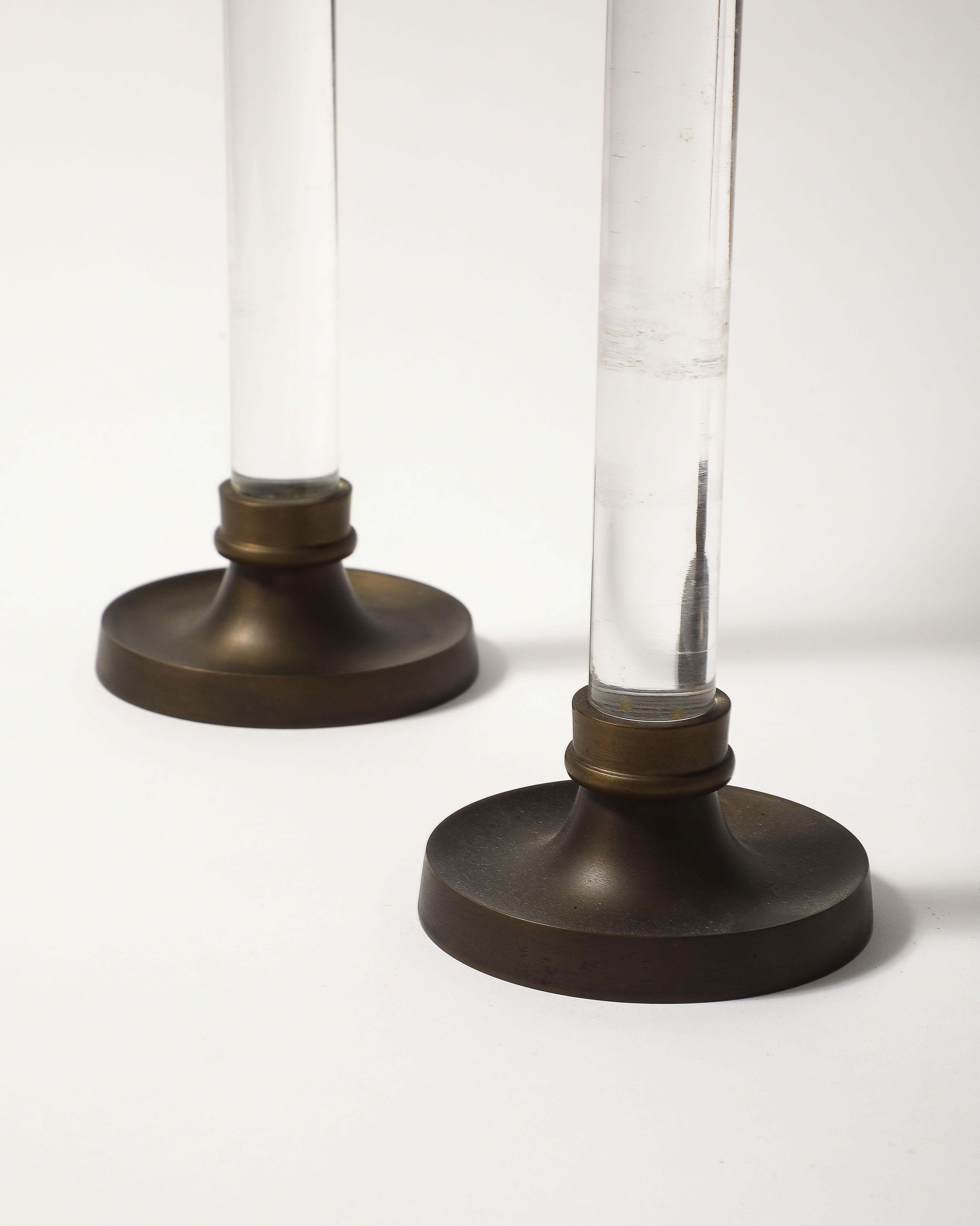 Pair of Lucite and Bronze Candlesticks For Sale 6