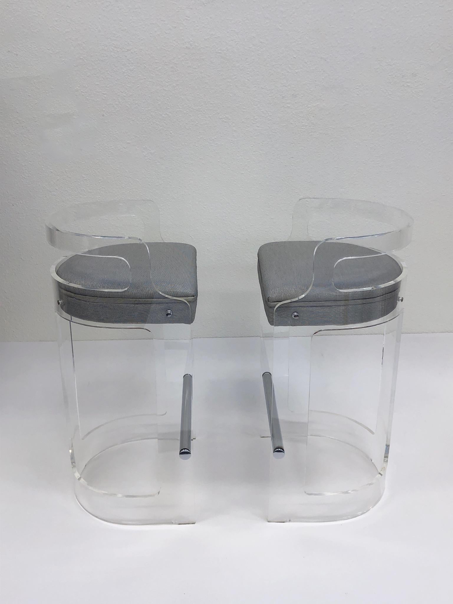 American Pair of Lucite and Chrome Barstools by Hill Manufacturing Co.