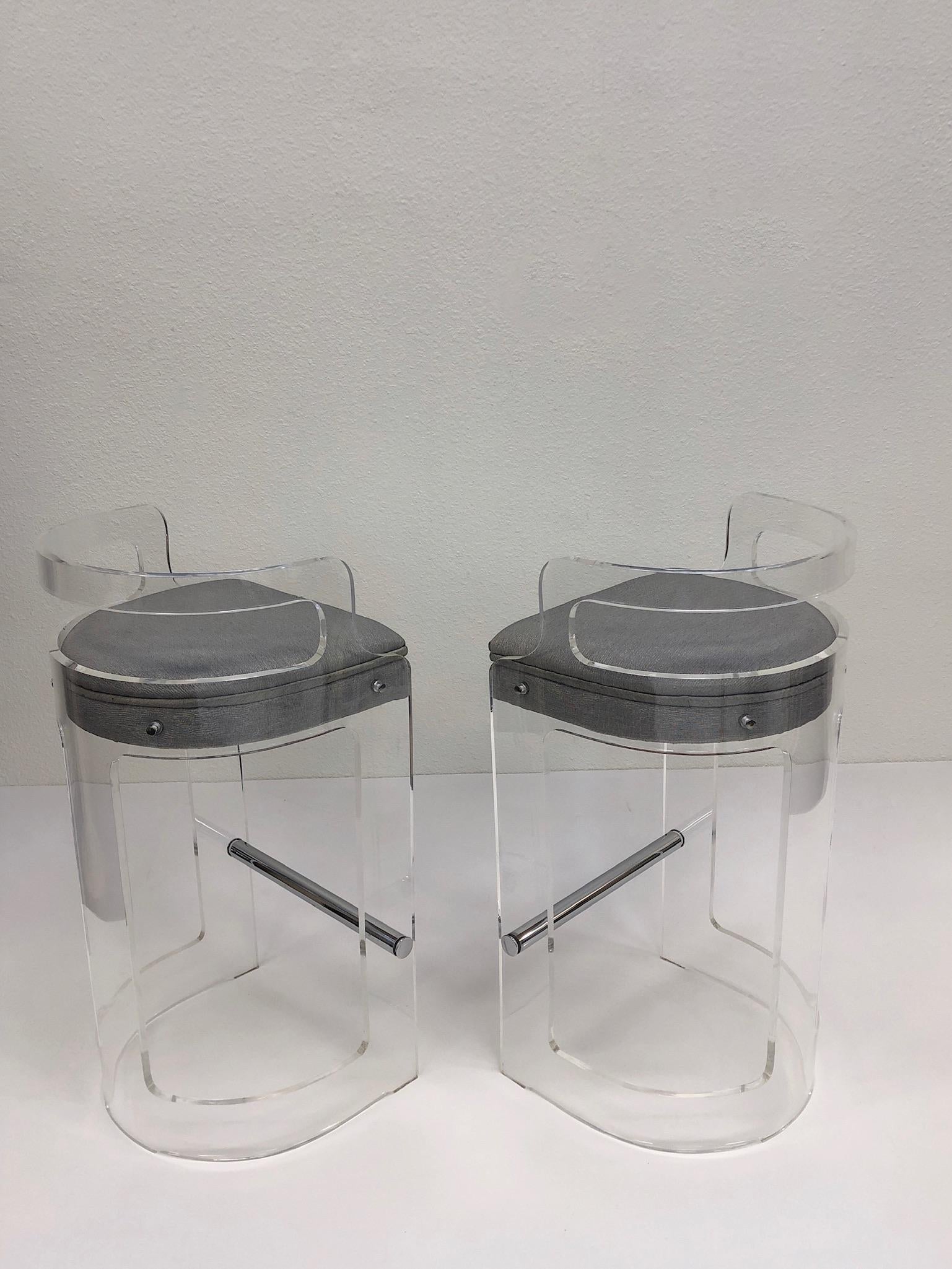 Late 20th Century Pair of Lucite and Chrome Barstools by Hill Manufacturing Co.