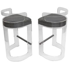 Pair of Lucite and Chrome Barstools by Hill Manufacturing Co.