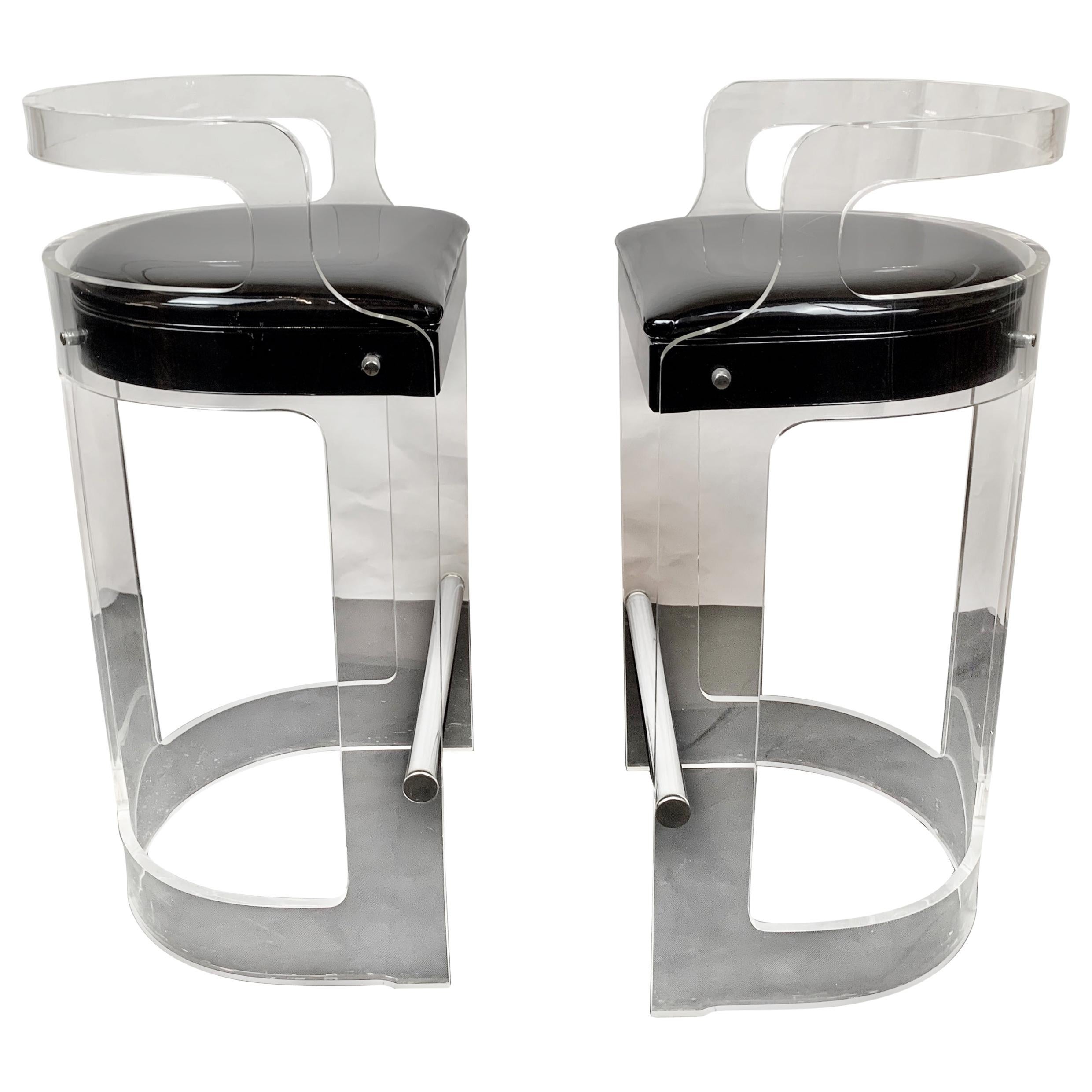 Pair of Lucite Barstools designed by Charles Hollis Jones for Hill MFG, 1970's