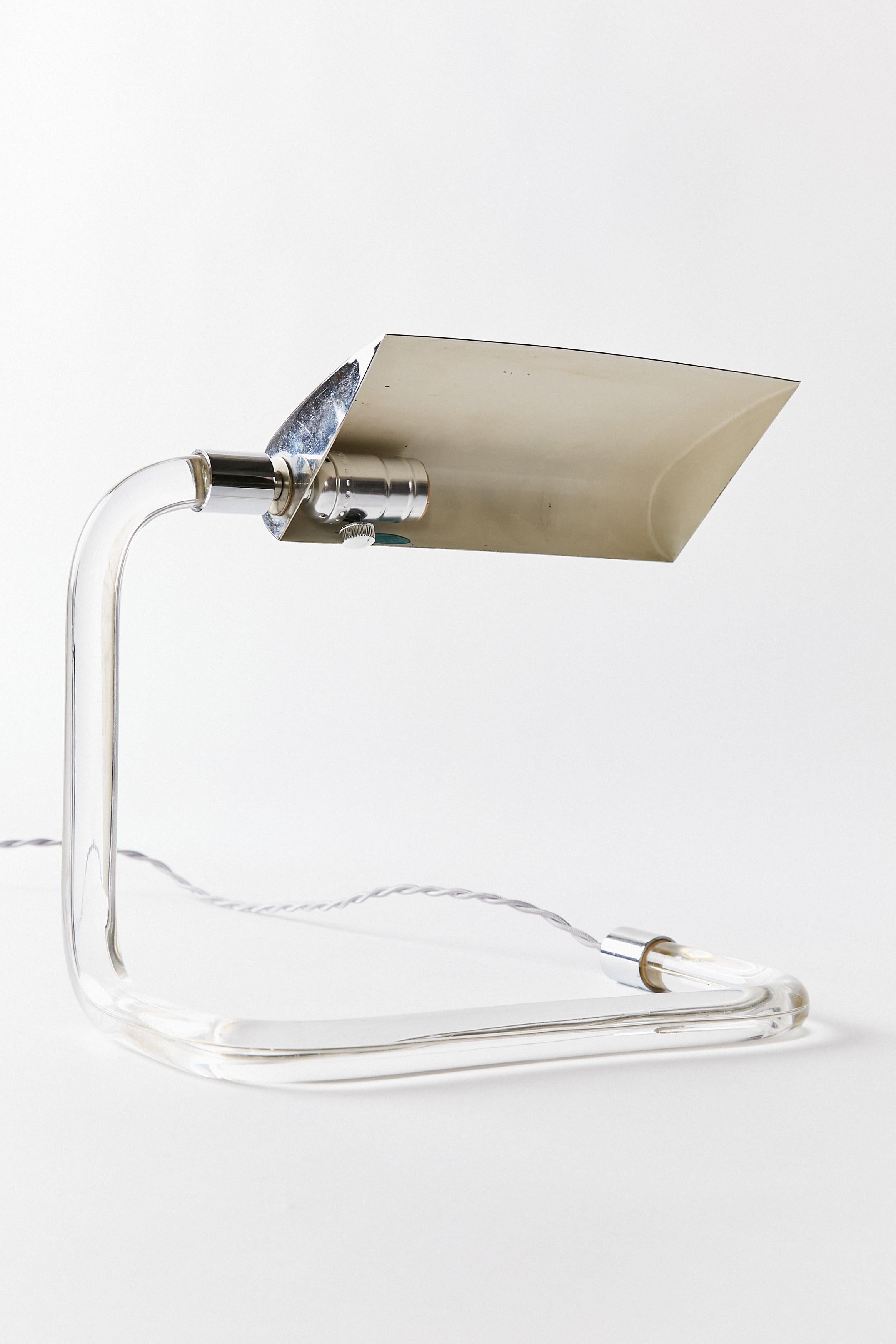 Mid-Century Modern Pair of Lucite and Chrome Desk Lamp by Peter Hamburger For Sale