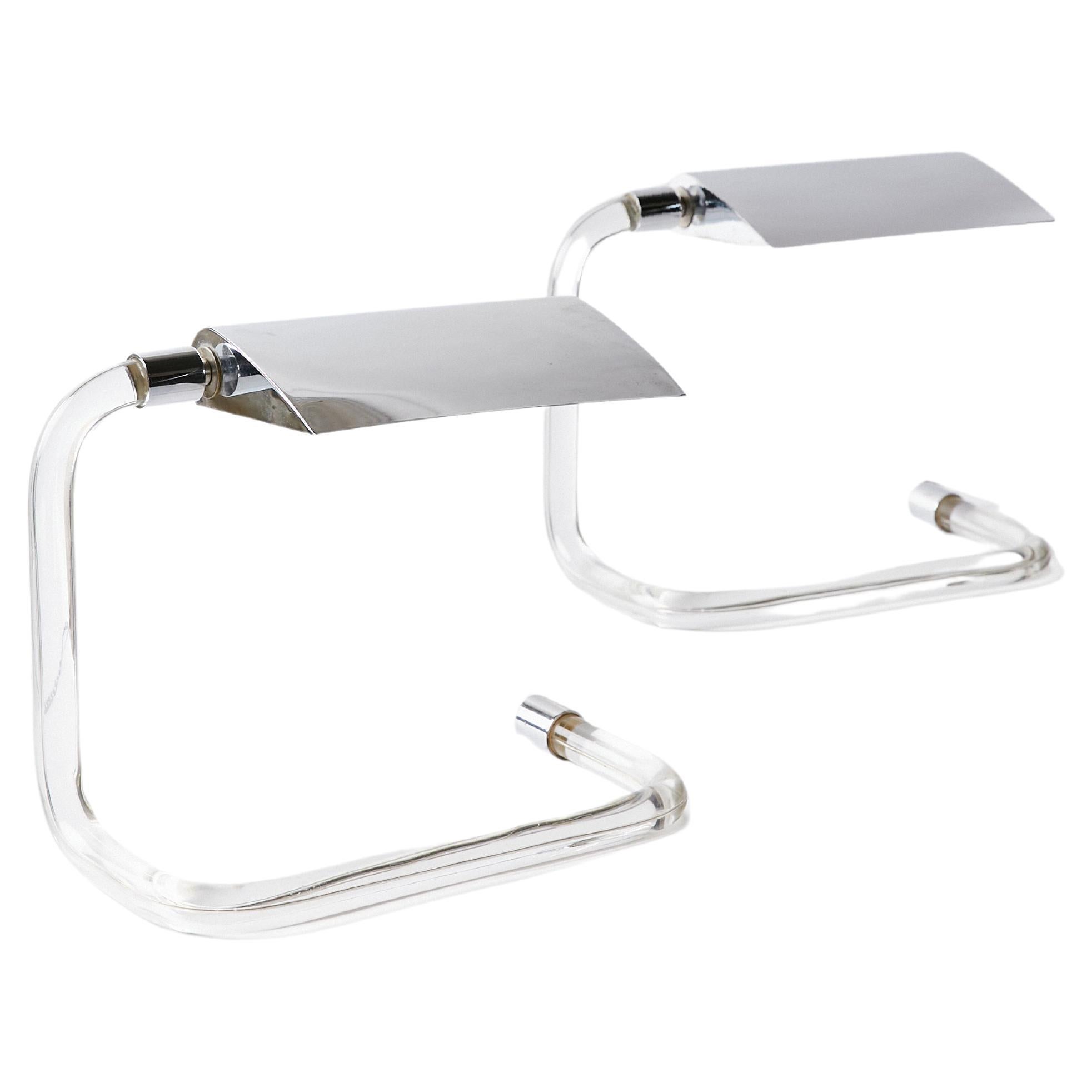 Pair of Lucite and Chrome Desk Lamp by Peter Hamburger