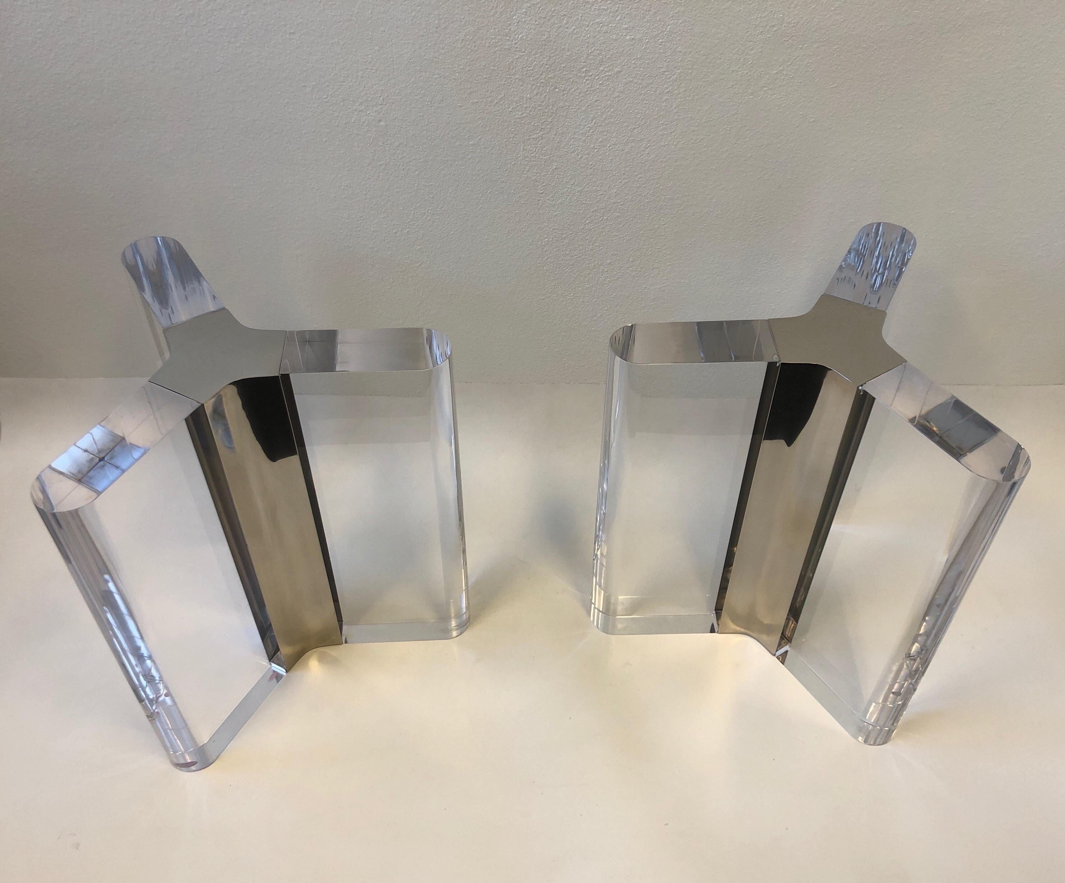 Late 20th Century Pair of Lucite and Chrome Dining Table Bases by Charles Hollis Jones