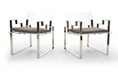 Pair of Lucite and Chrome Lounge Chairs Hand Signed by Charles Hollis Jones 1984